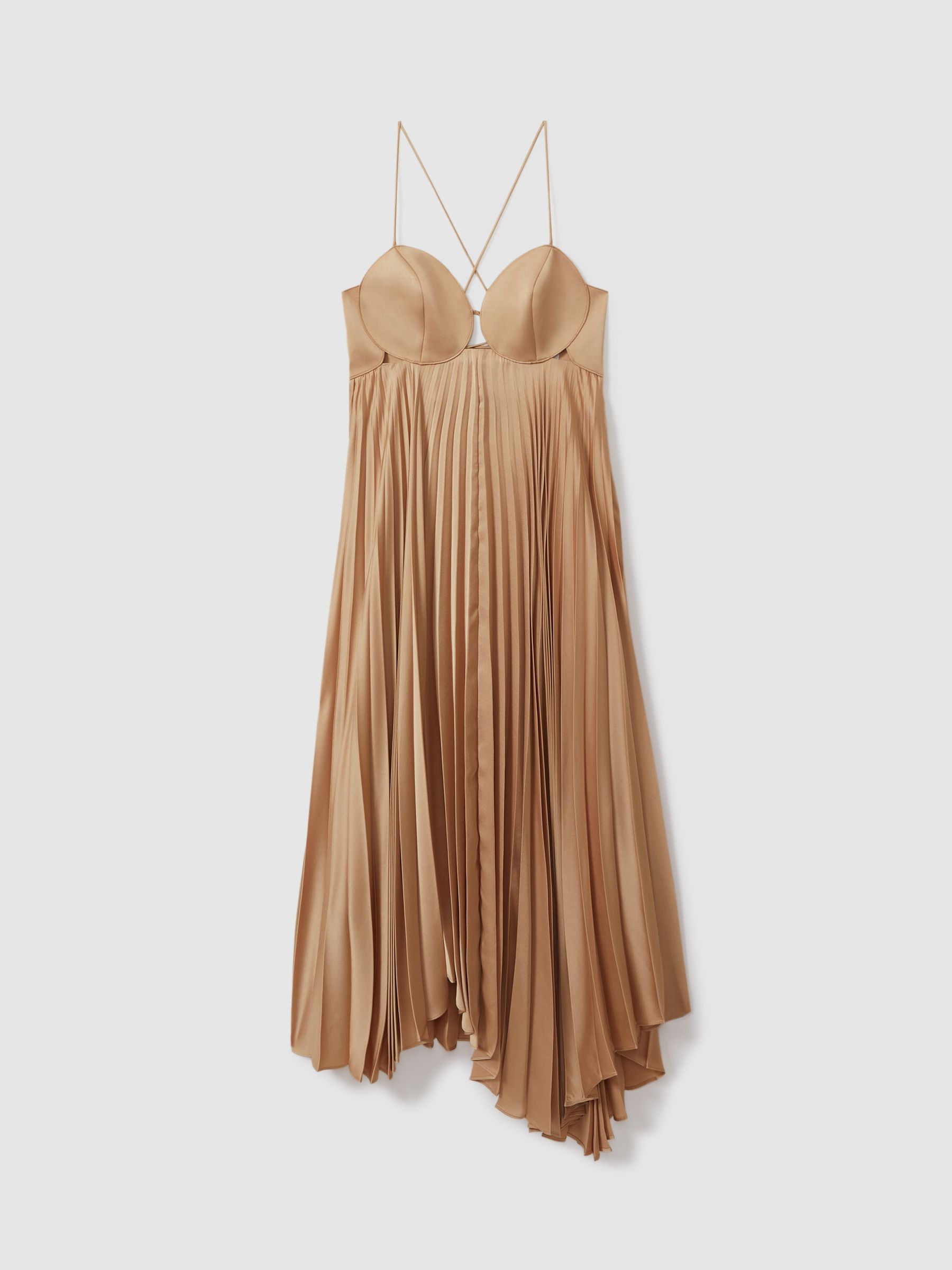 Acler Pleated Asymmetric Midi Dress in Gold