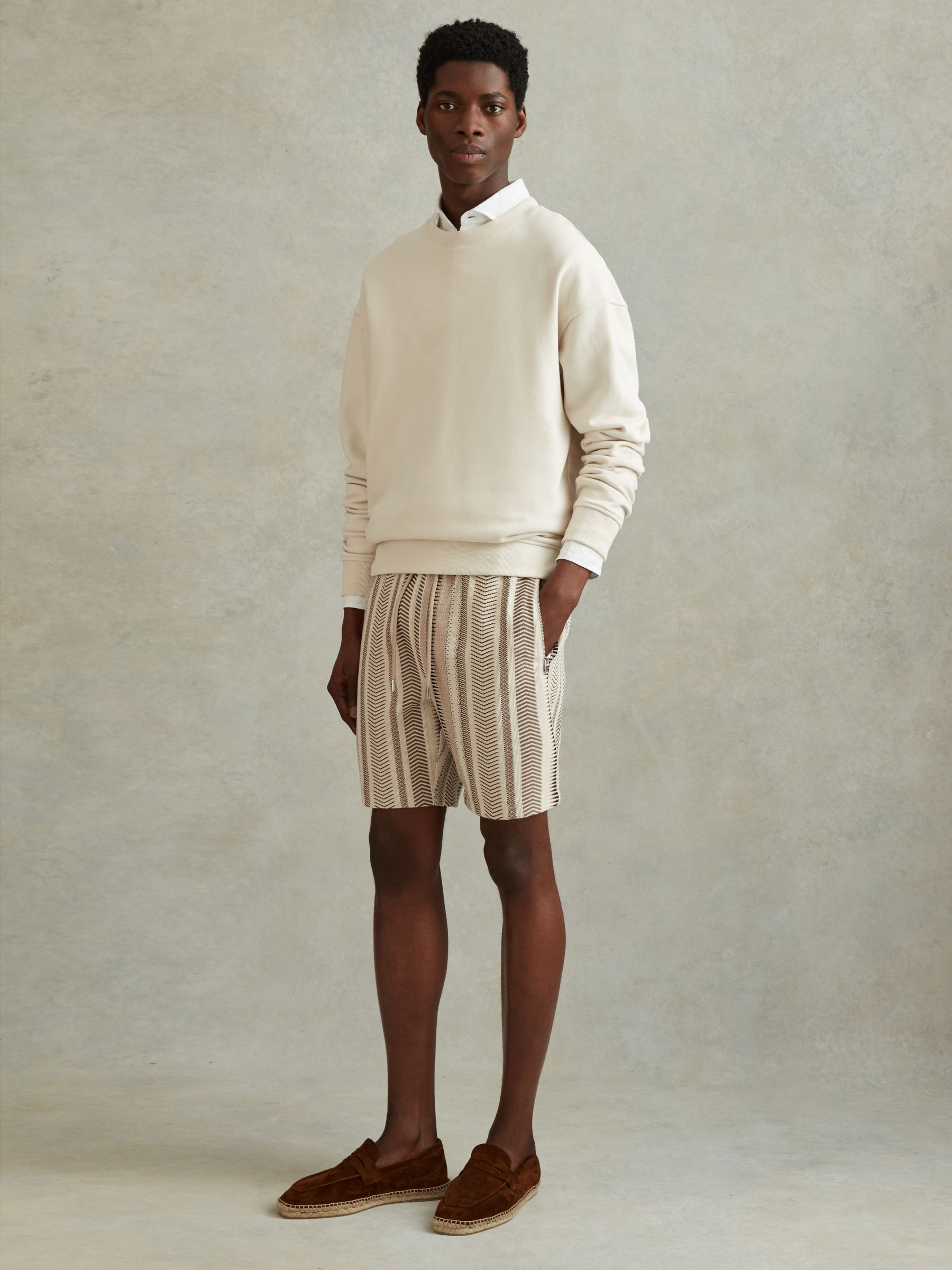 Jacquard Drawstring Shorts in Ecru Multi