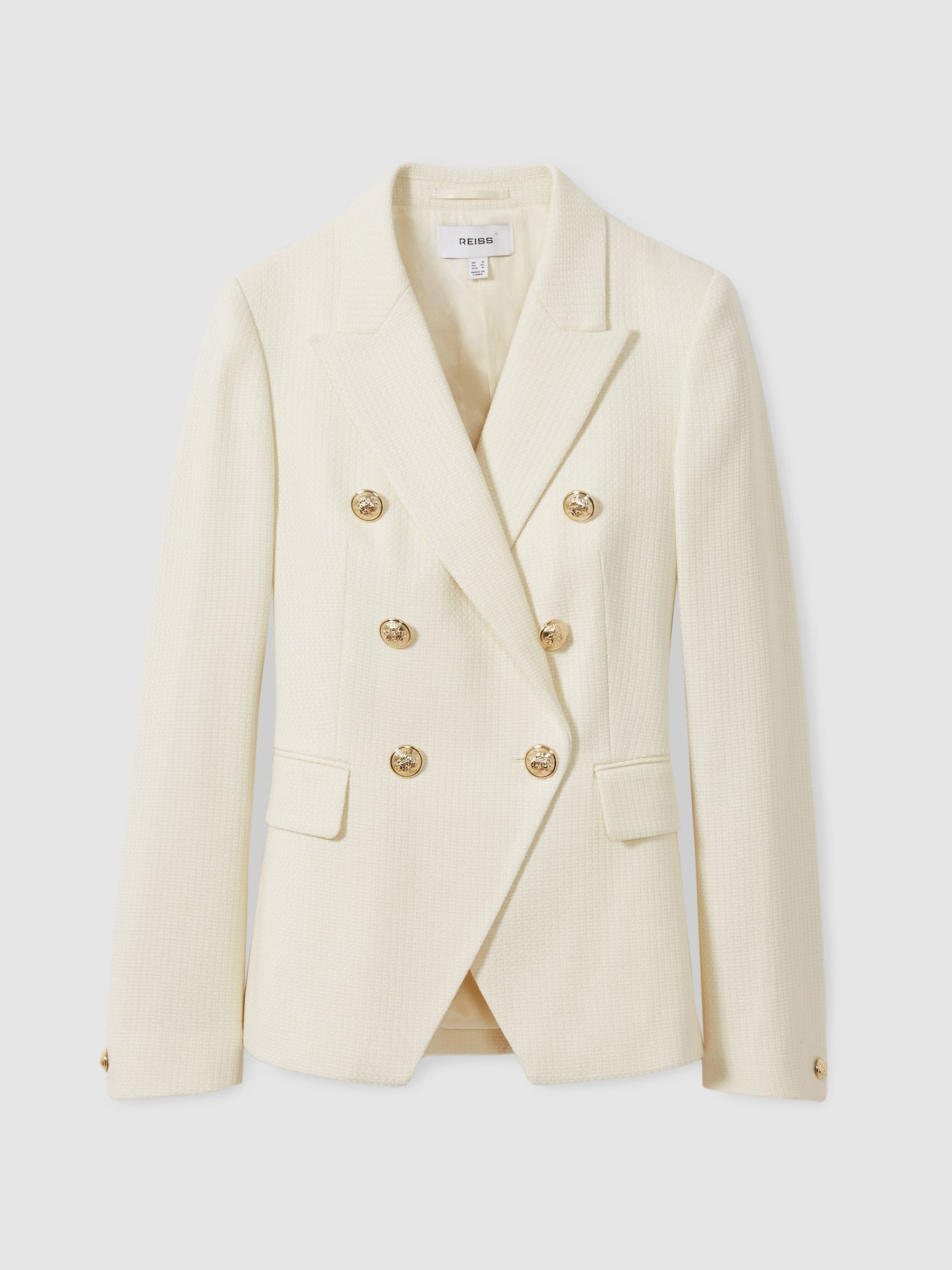 Tailored Fit Textured Double Breasted Blazer in White