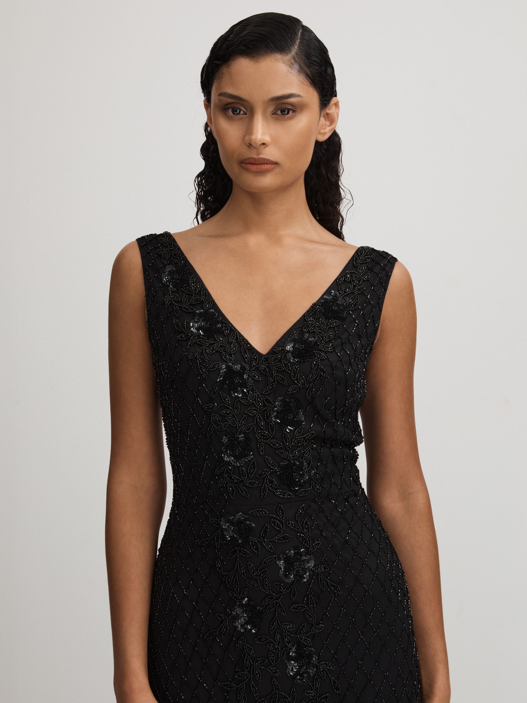 Vivienne Black Raishma Embellished Mesh Black Maxi Dress