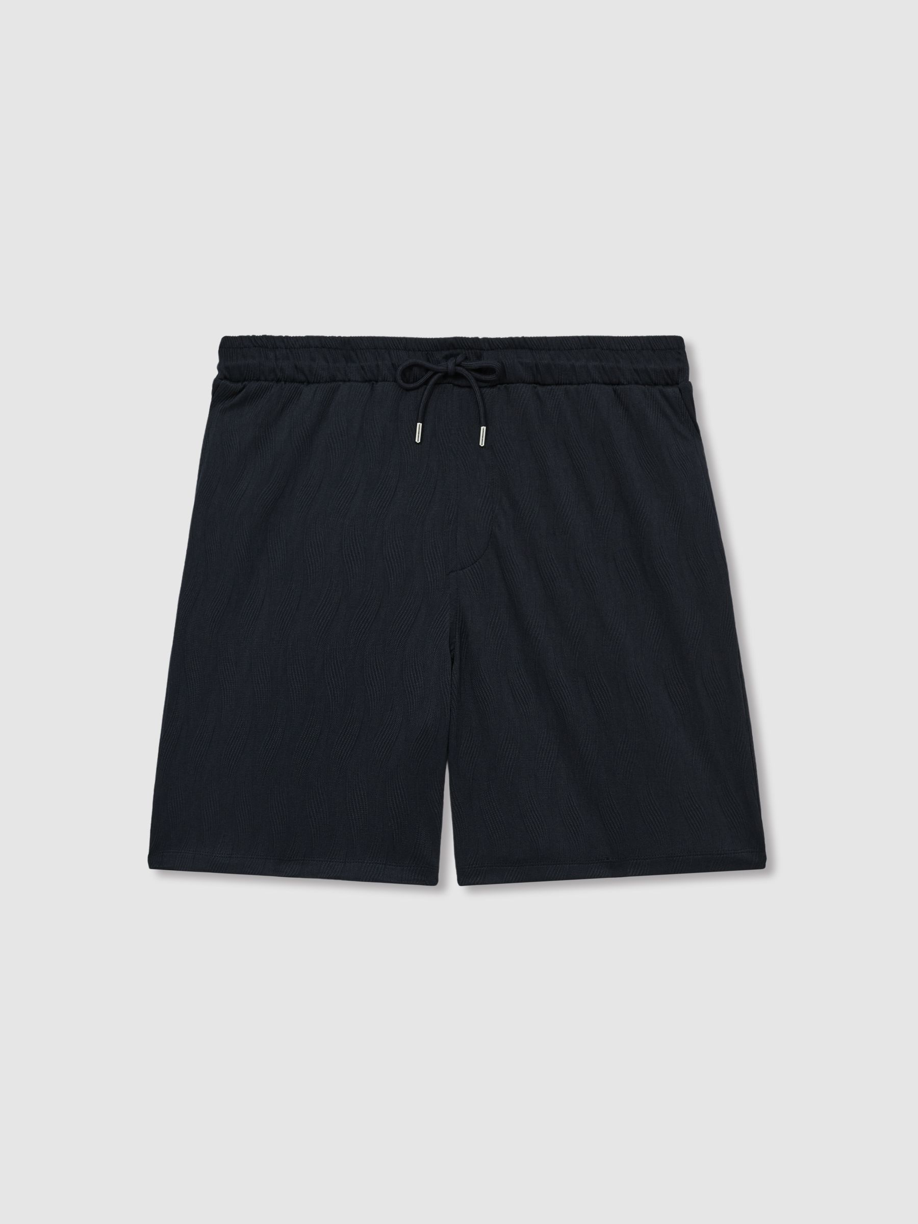 Wave Jacquard Drawstring Shorts in Navy