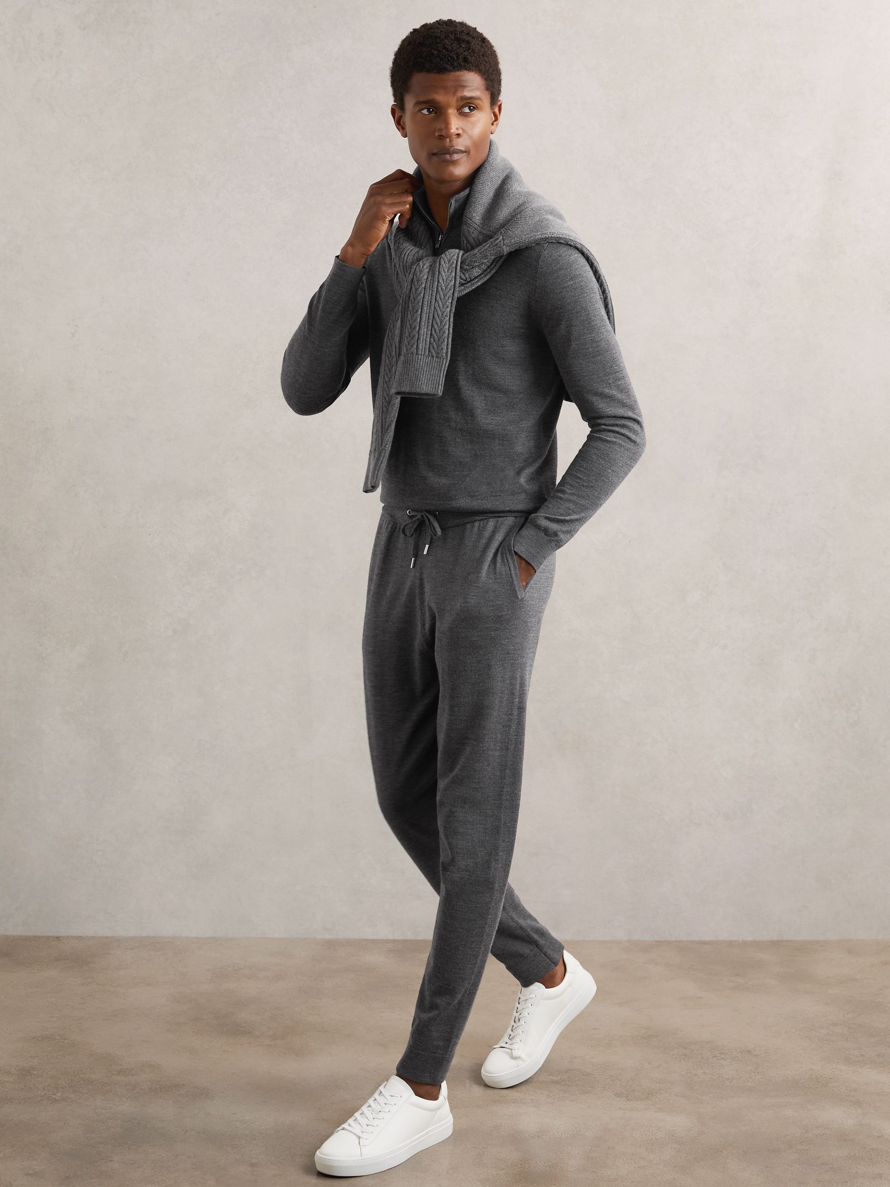 Merino Wool-Blend Cuffed Joggers in Derby Grey Melange