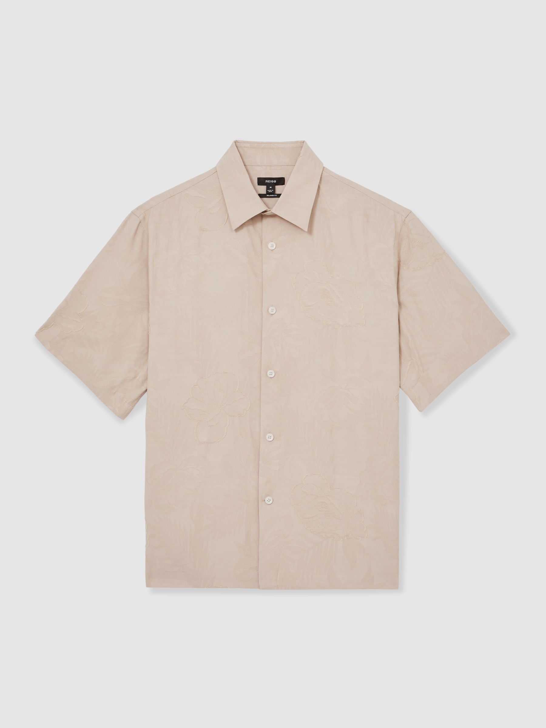 Floral-Jacquard Short-Sleeve Shirt in Oatmeal