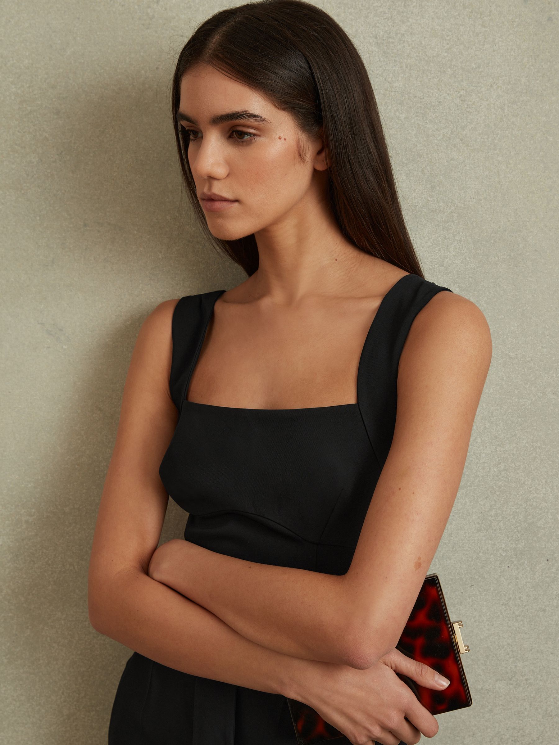 Cross Back Belted Jumpsuit in Black