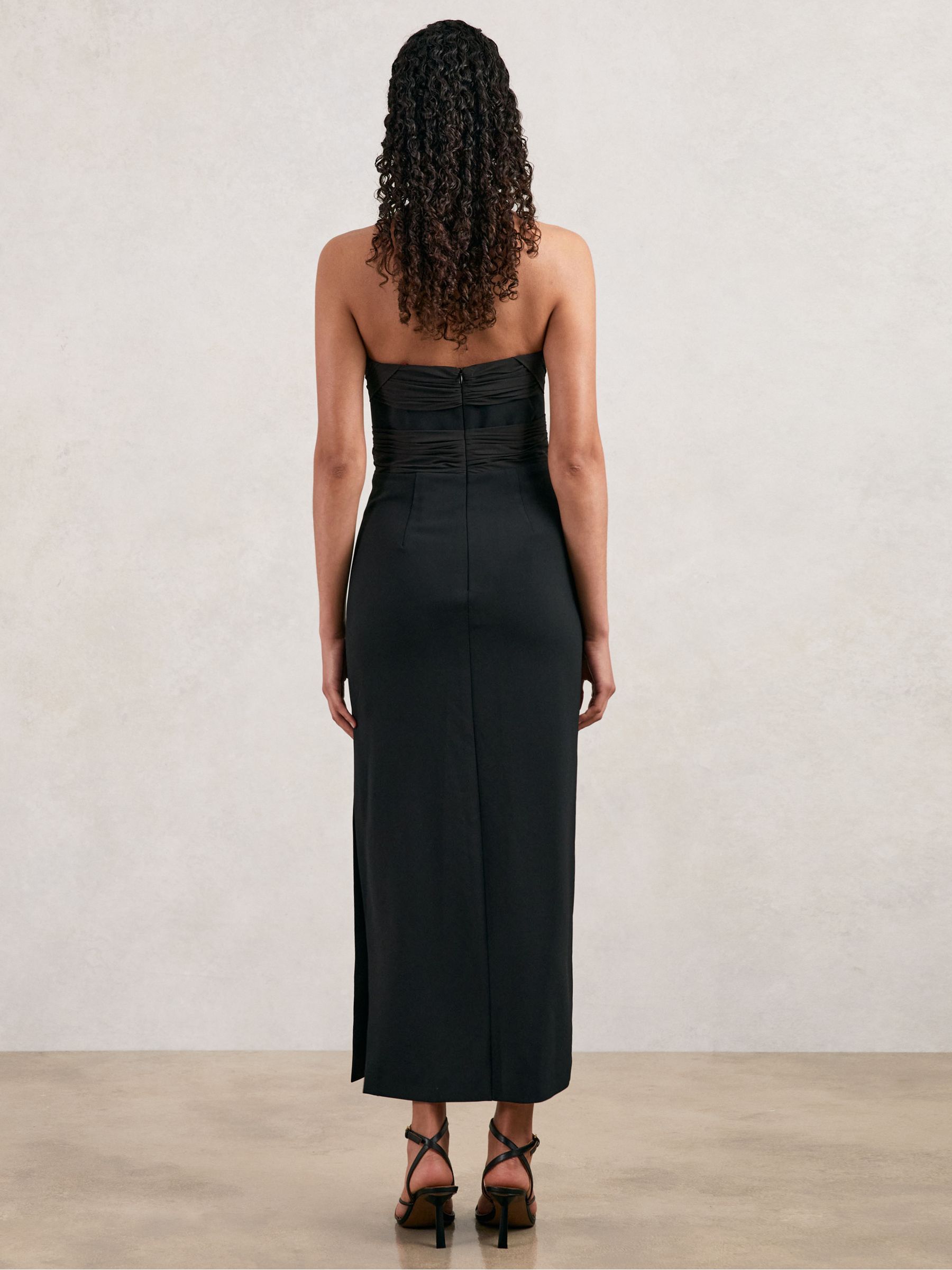 Halston Strapless Crepe Midi Dress in Black