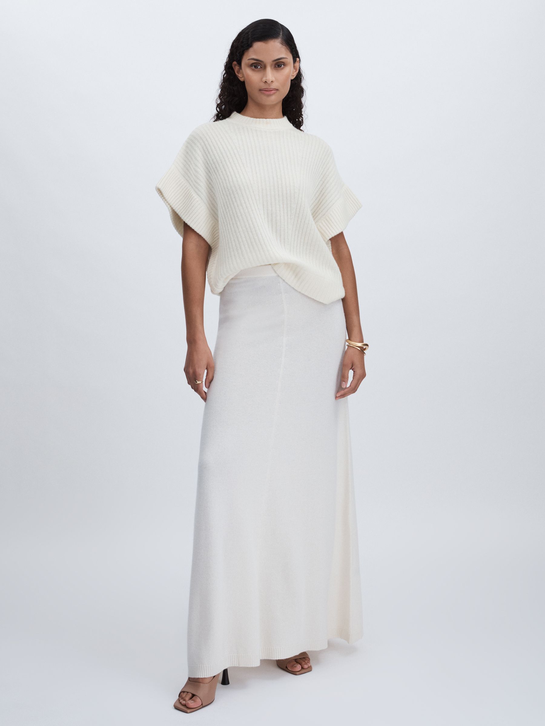 Wool Cashmere Ribbed Top in Cream