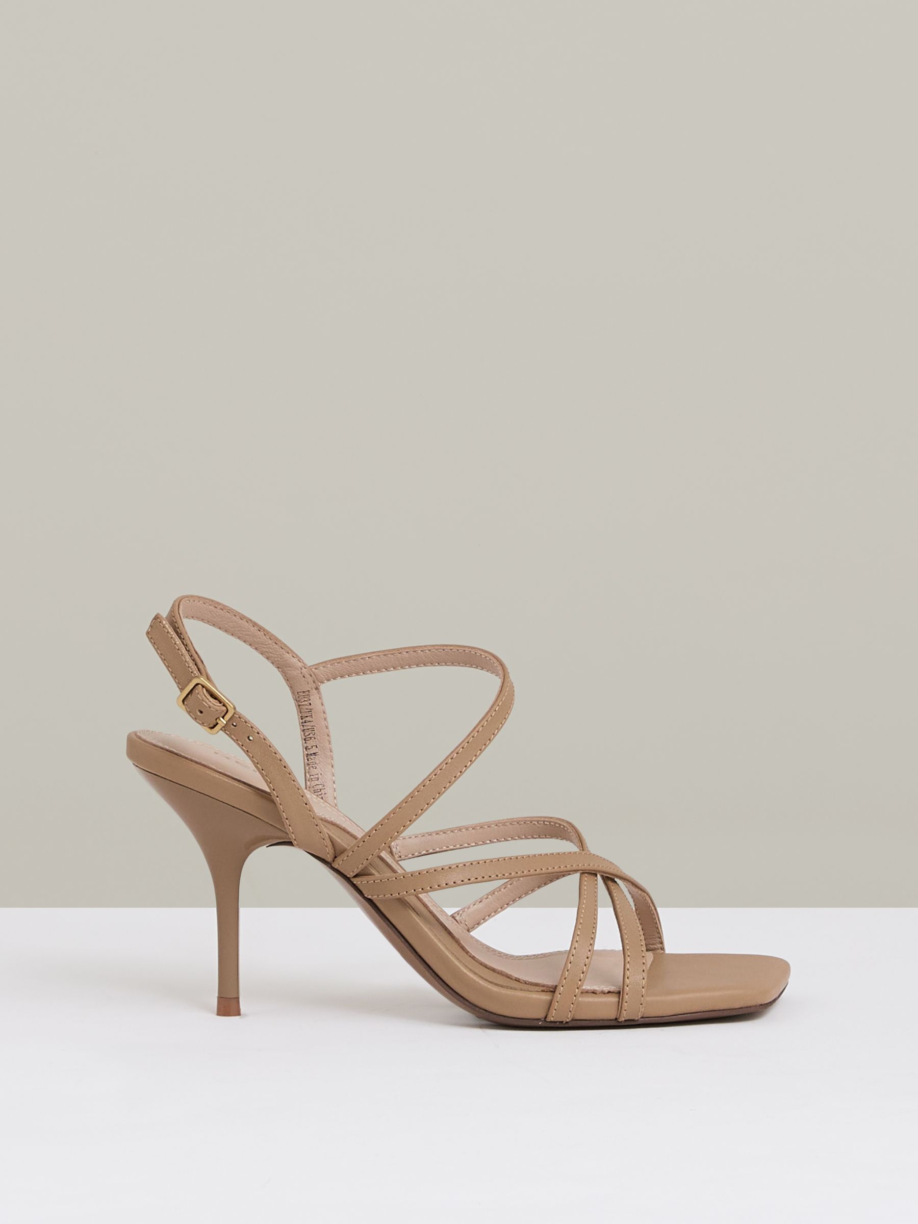 Leather Strappy Stiletto Sandals in Neutral
