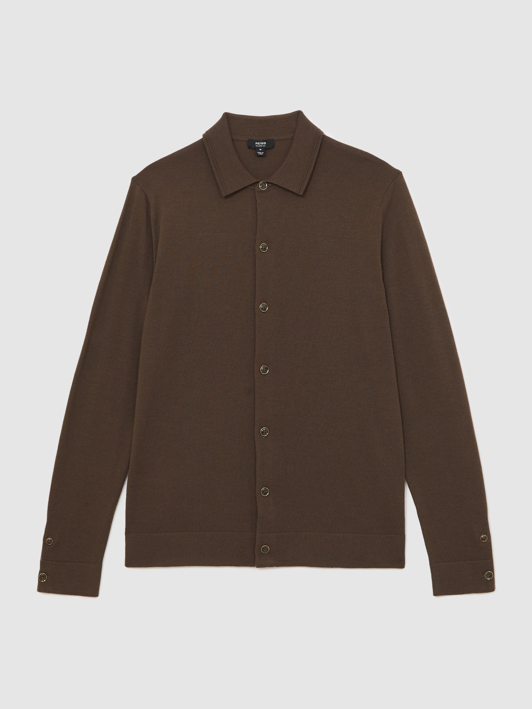 Merino Wool Button-Through Cardigan in Chocolate Brown