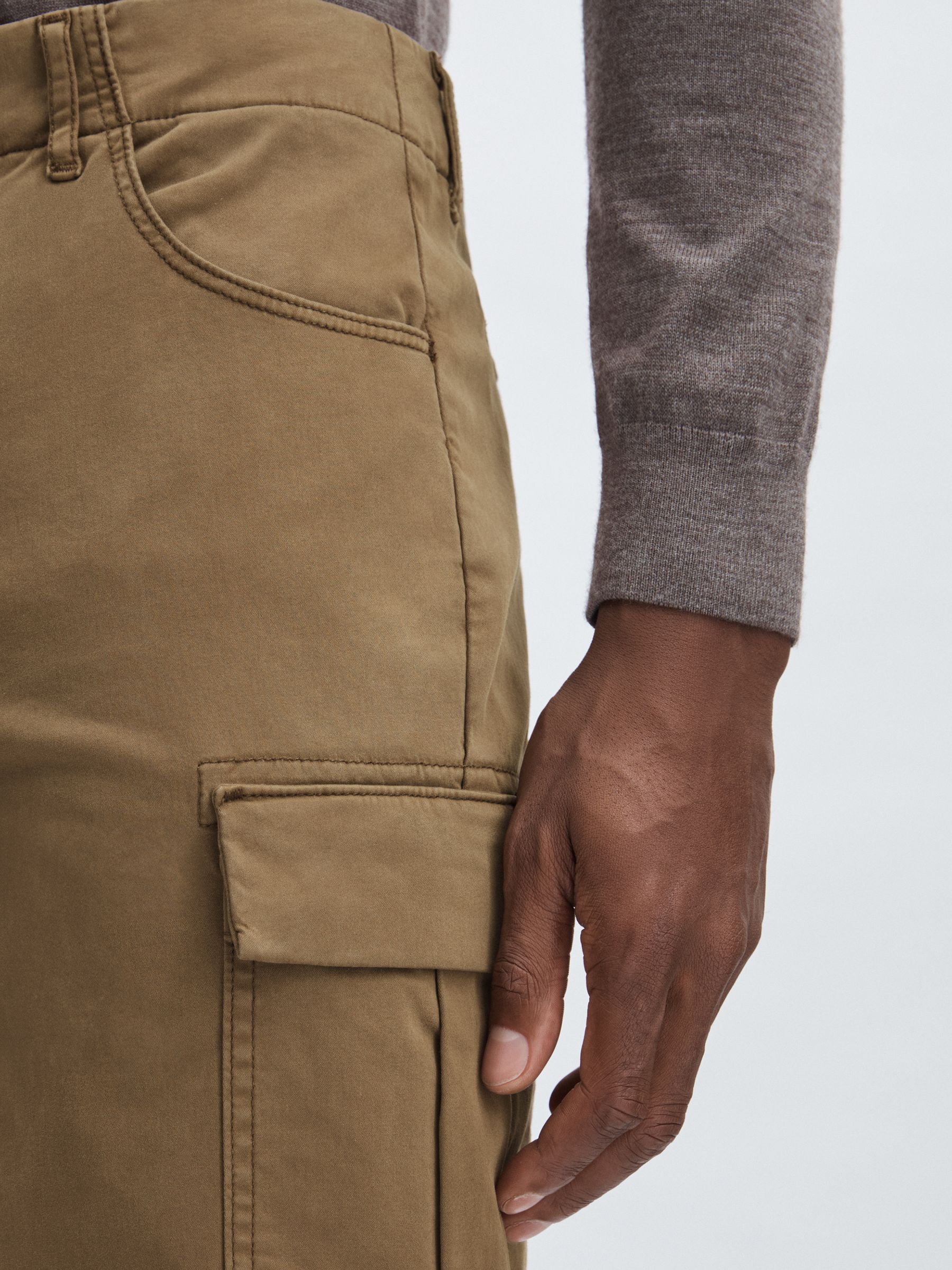Paige Stretch-Cotton Slim Cargo Trousers in Sand