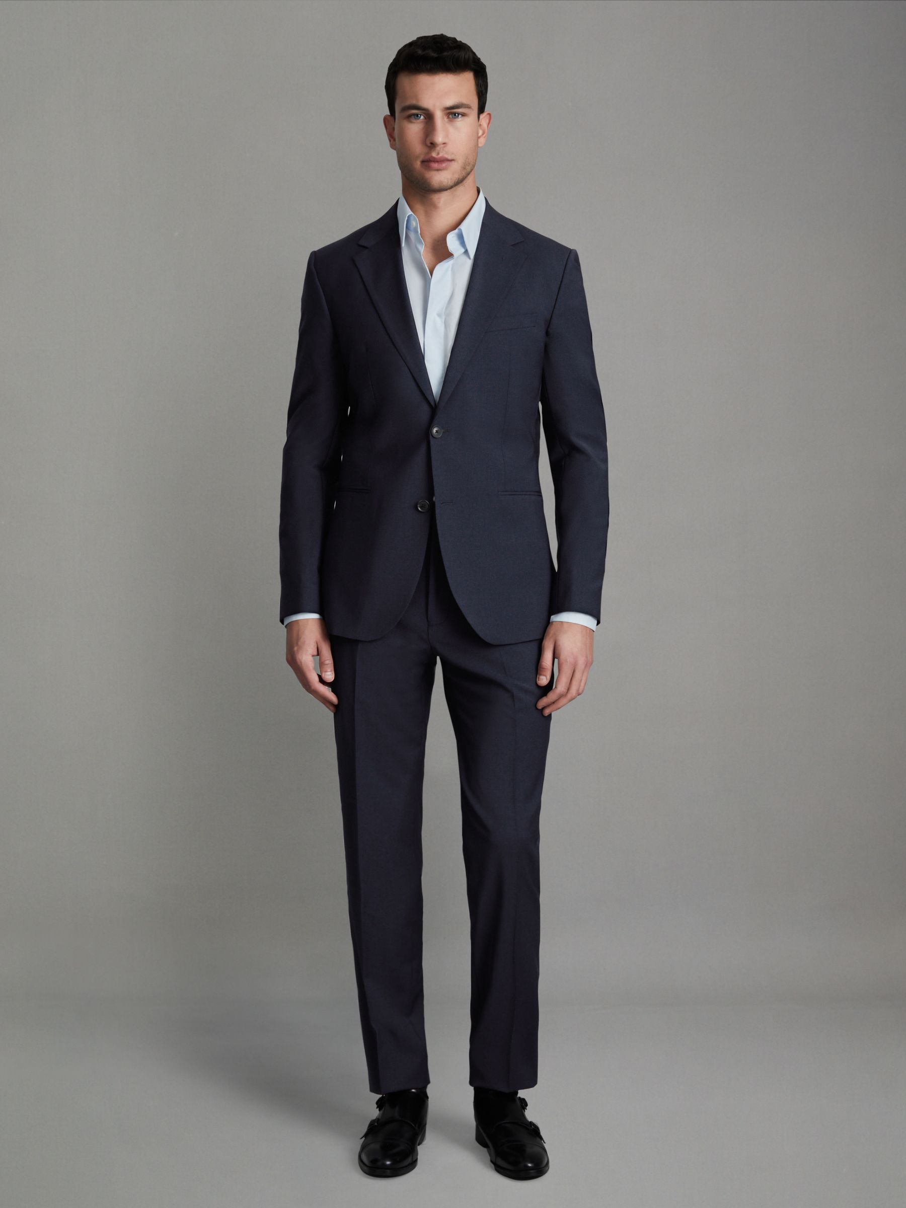 Slim-Fit Wool-Blend Single-Breasted Suit Blazer in Navy