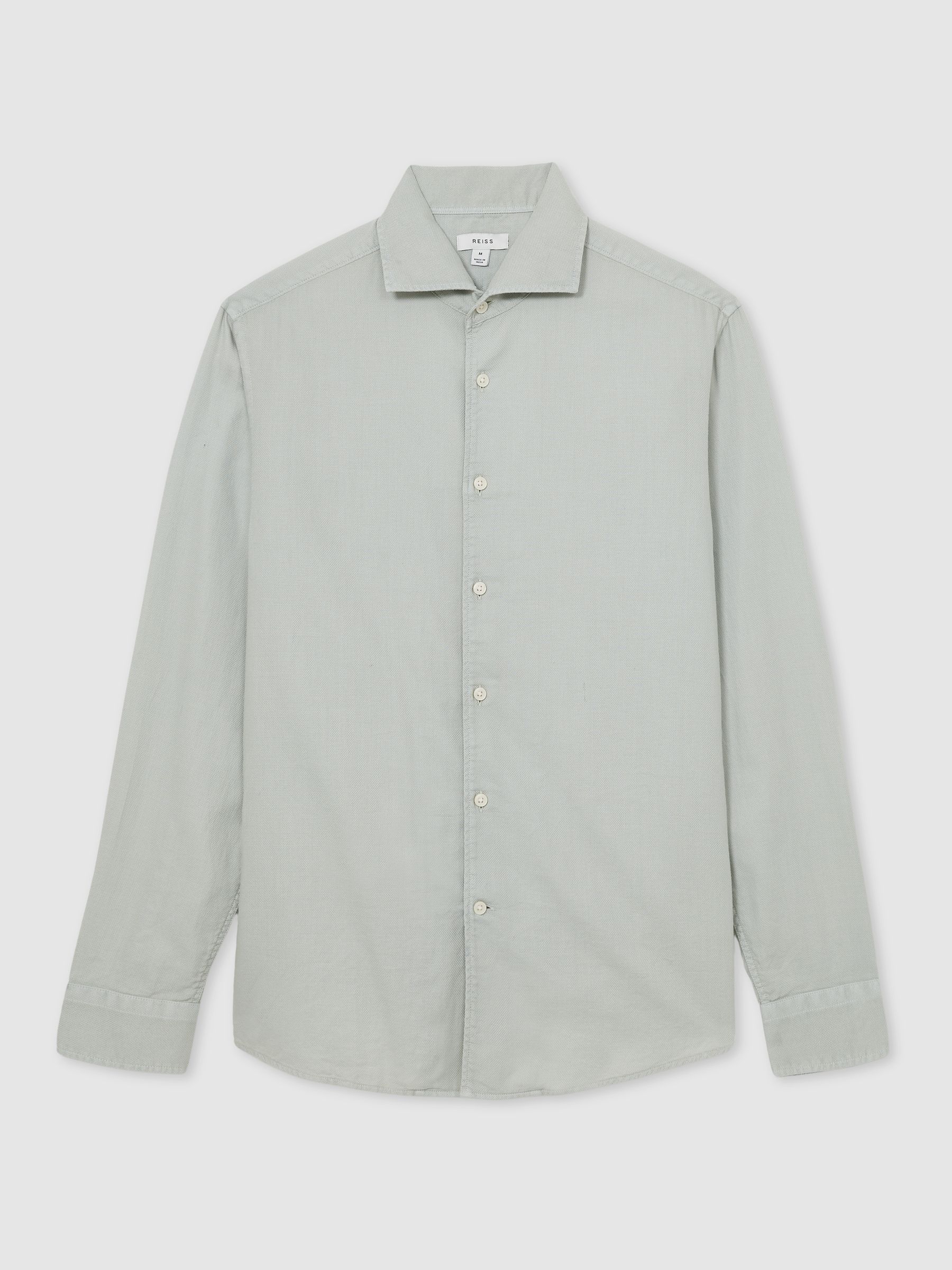 Cotton-Piqué Garment-Dyed Shirt in Sage Green
