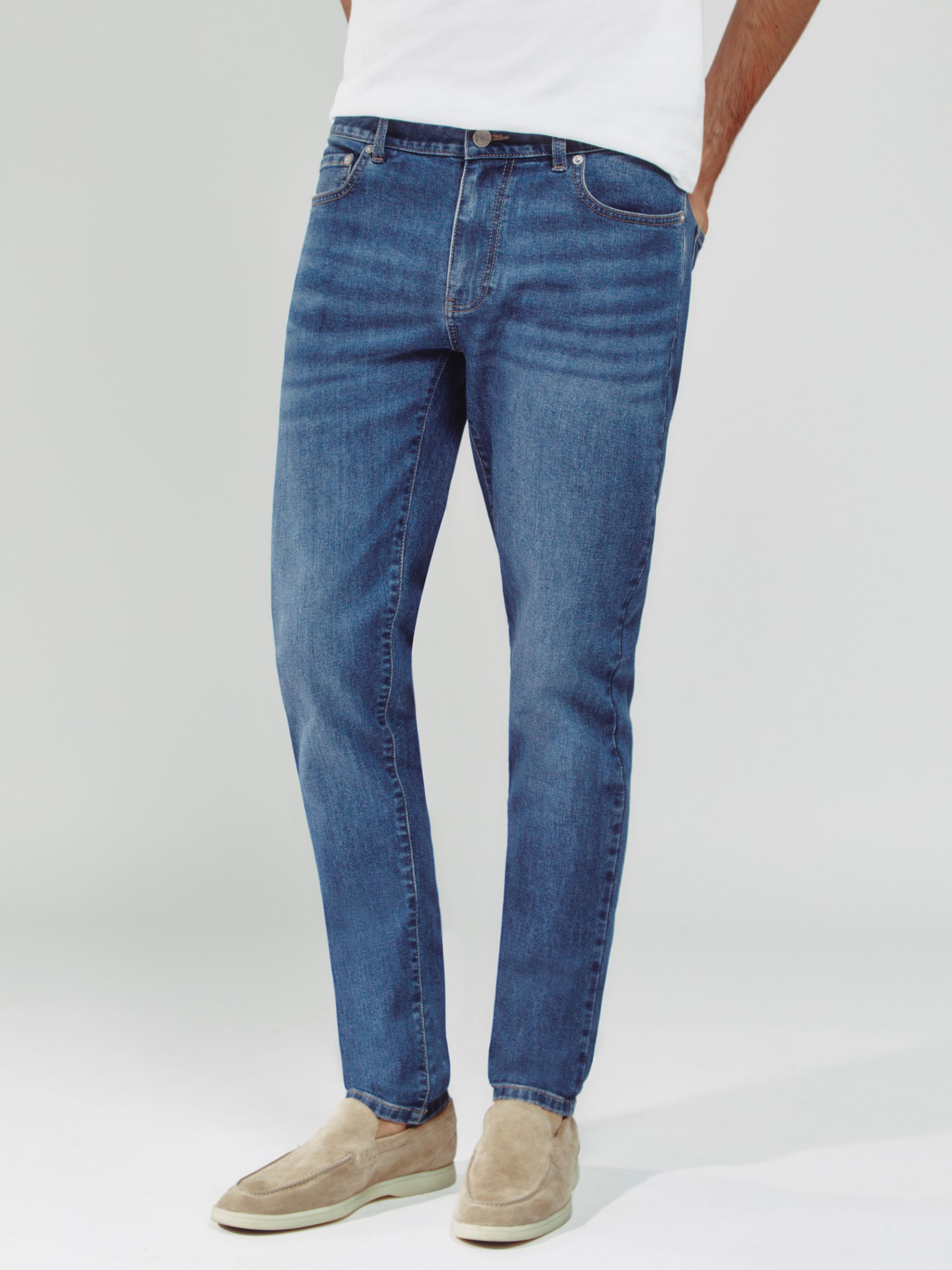 Tapered Slim-Fit Jeans in Mid Blue Wash