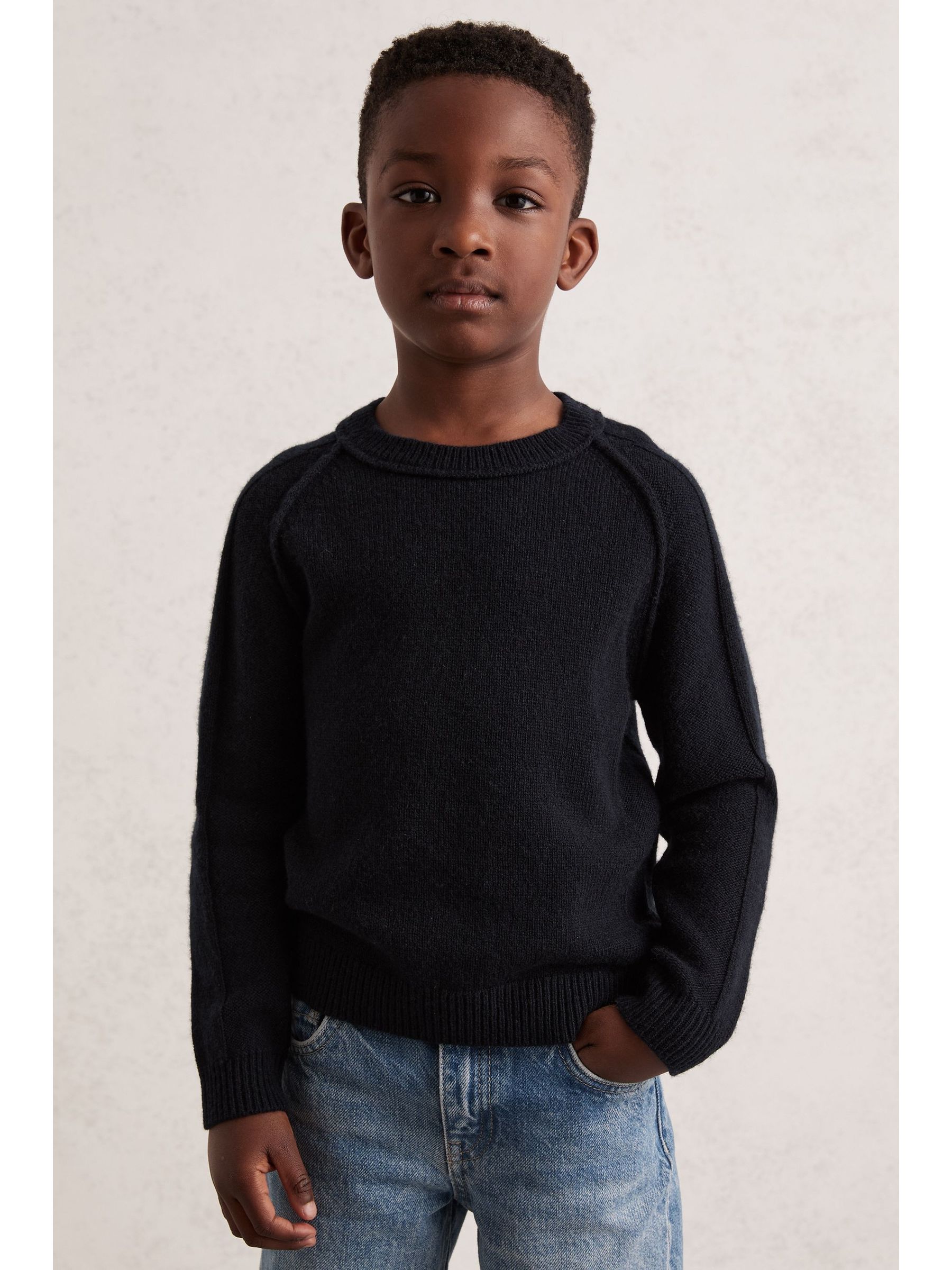 13-14 yrs Wool-Cashmere Reverse-Seam Jumper in Navy