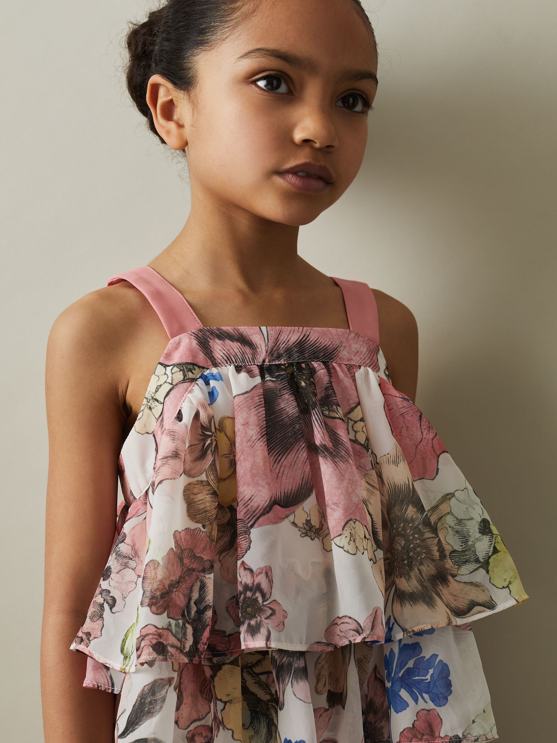 9-13 yrs Tiered Floral Print Top Co-Ord in Pink Print