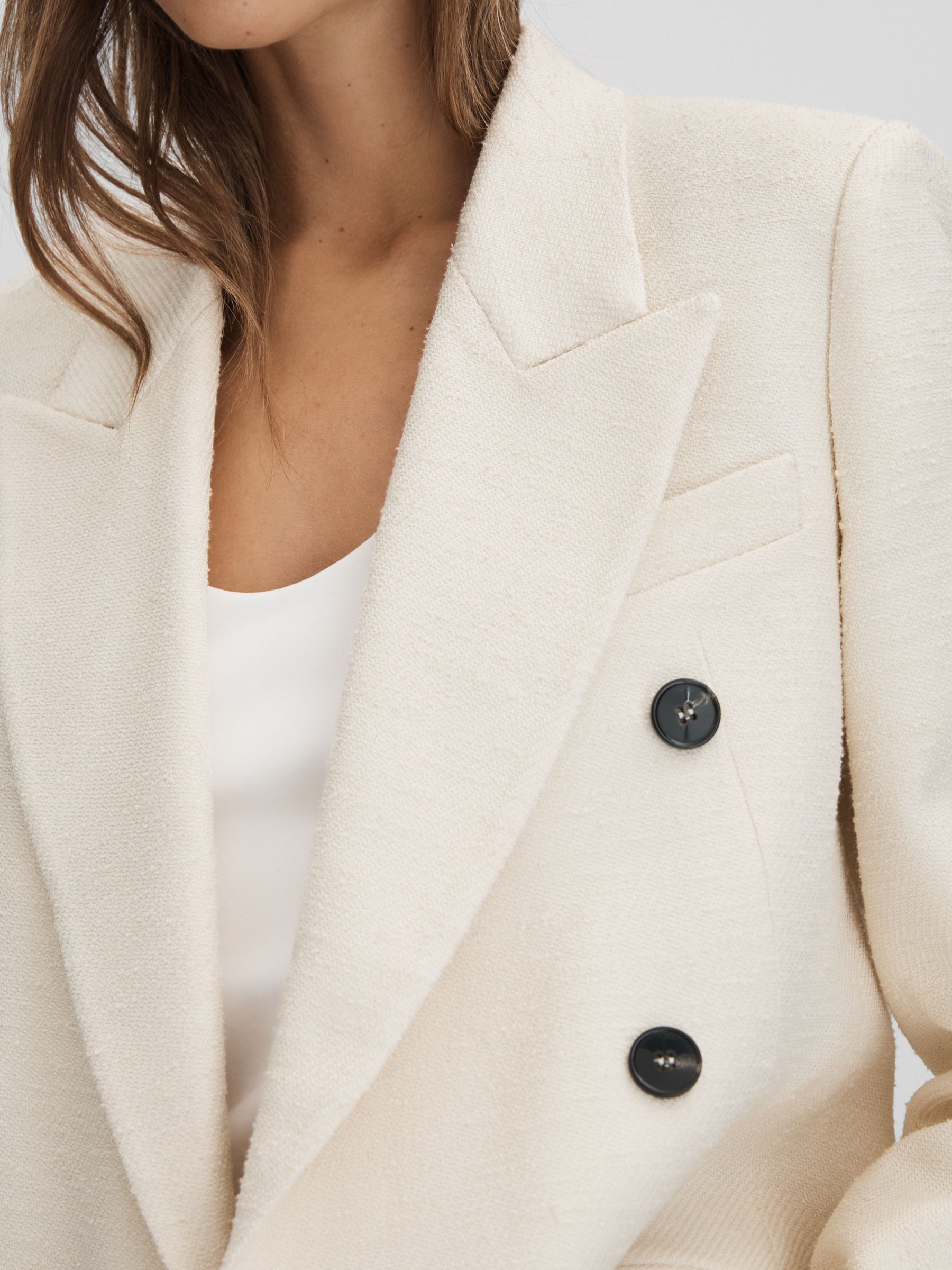 Textured Double Breasted Blazer in White