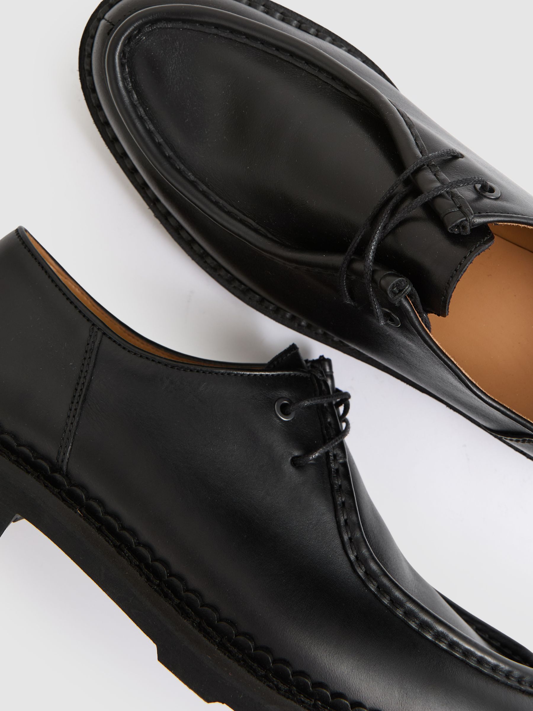 Leather Moccasin-Toe Lace-Up Shoes in Black