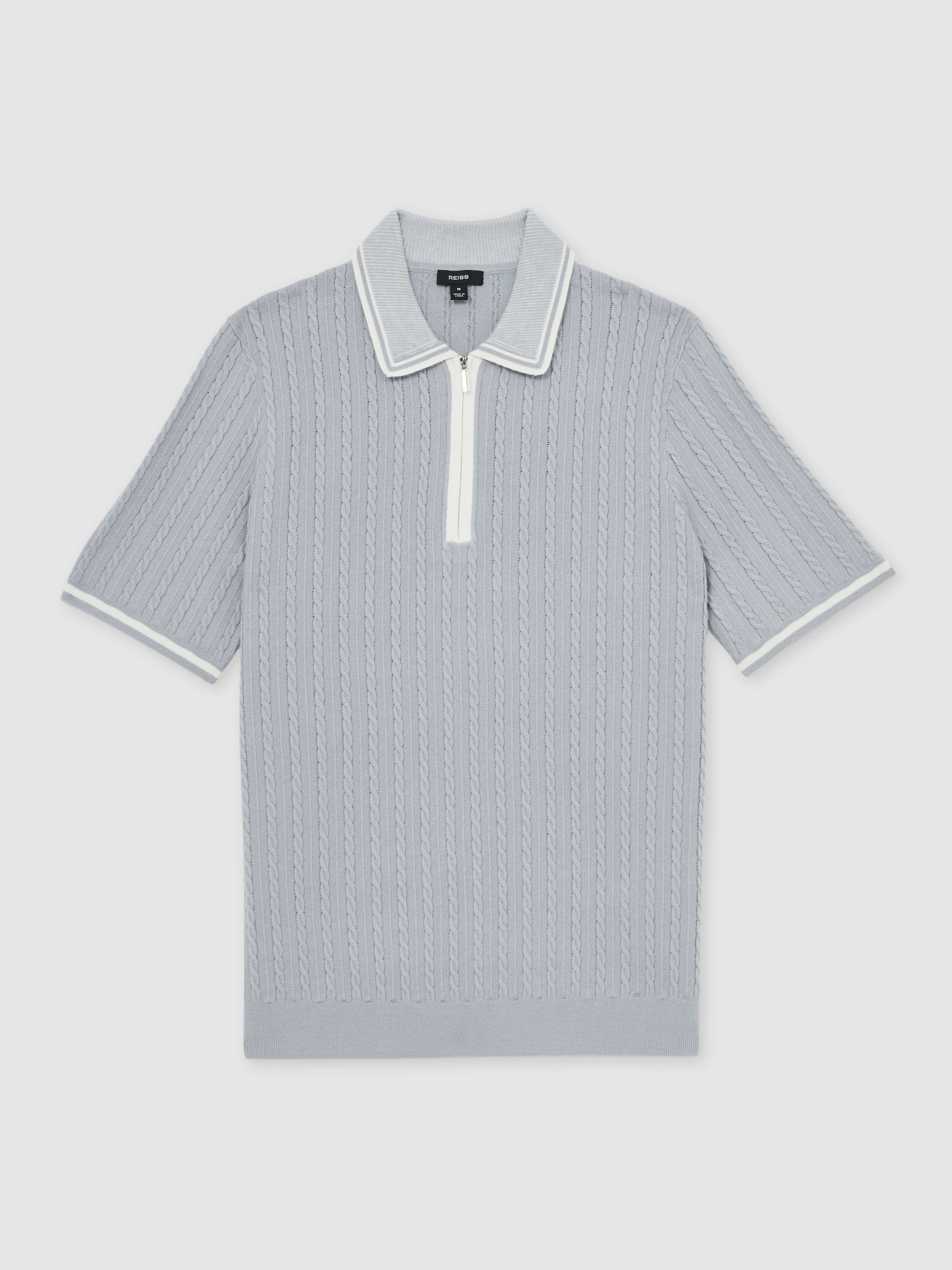Micro-Cable Half-Zip Polo Shirt in Soft Blue