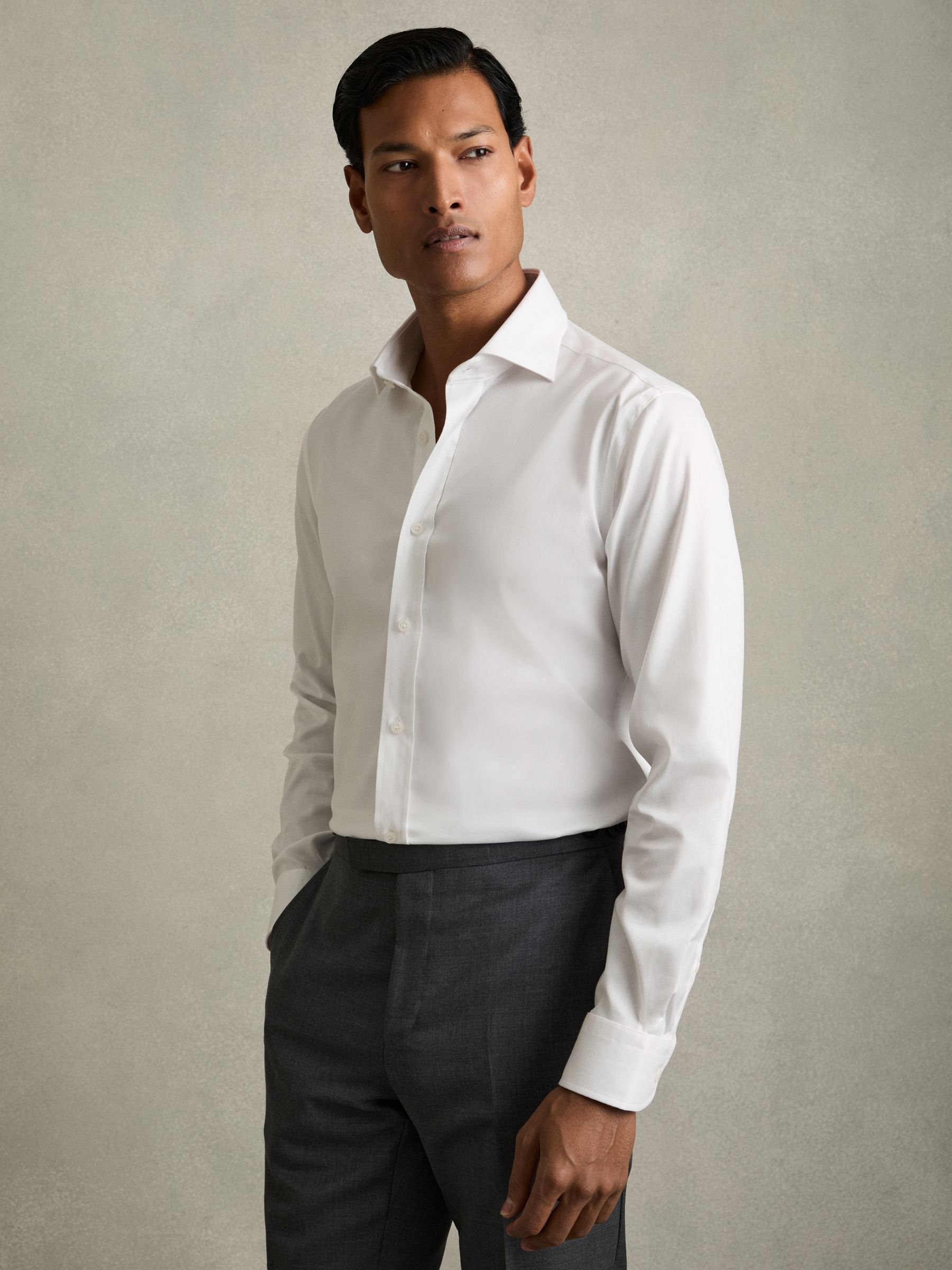 Regular Fit Cotton-Tencel Stretch Shirt in White