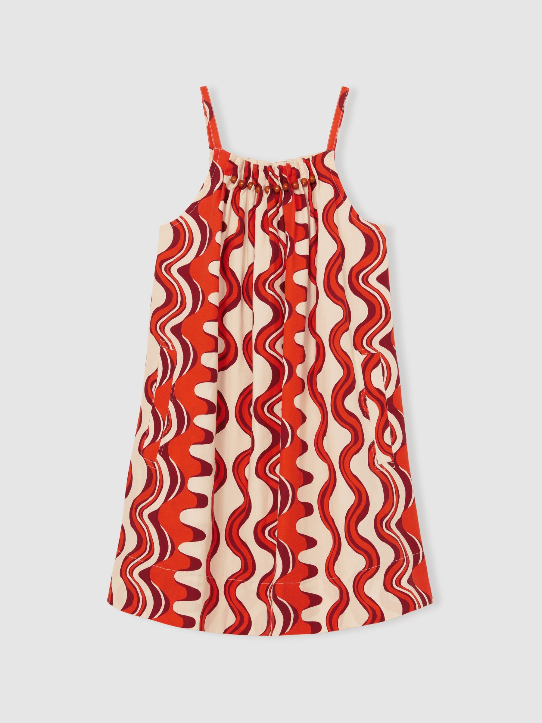 4-9 yrs Cotton Bead-Detail Printed Dress in Red