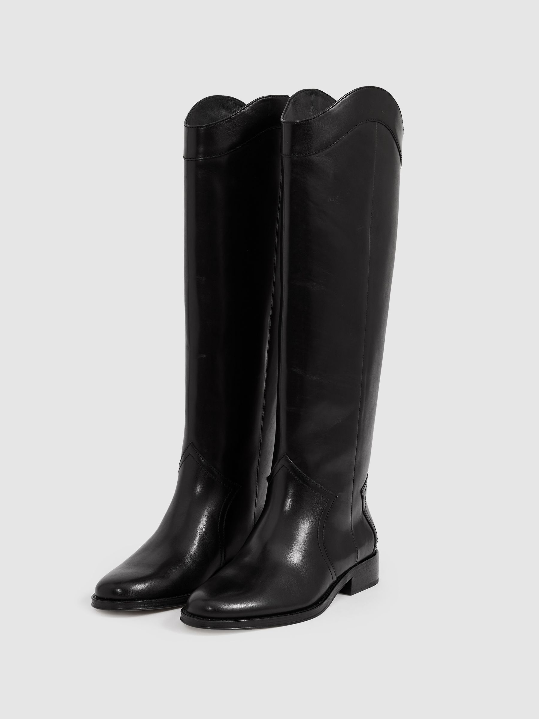 Paige Leather Knee-High Riding Boots in Black