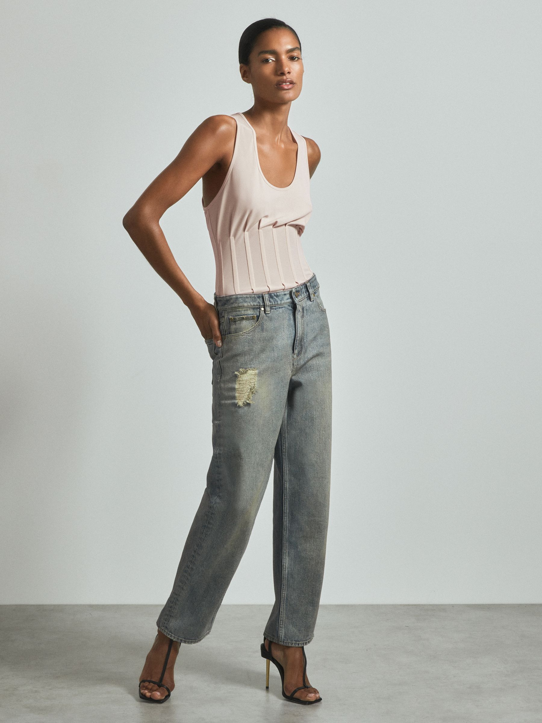 Atelier Embellished Wide Leg Jeans in Blue