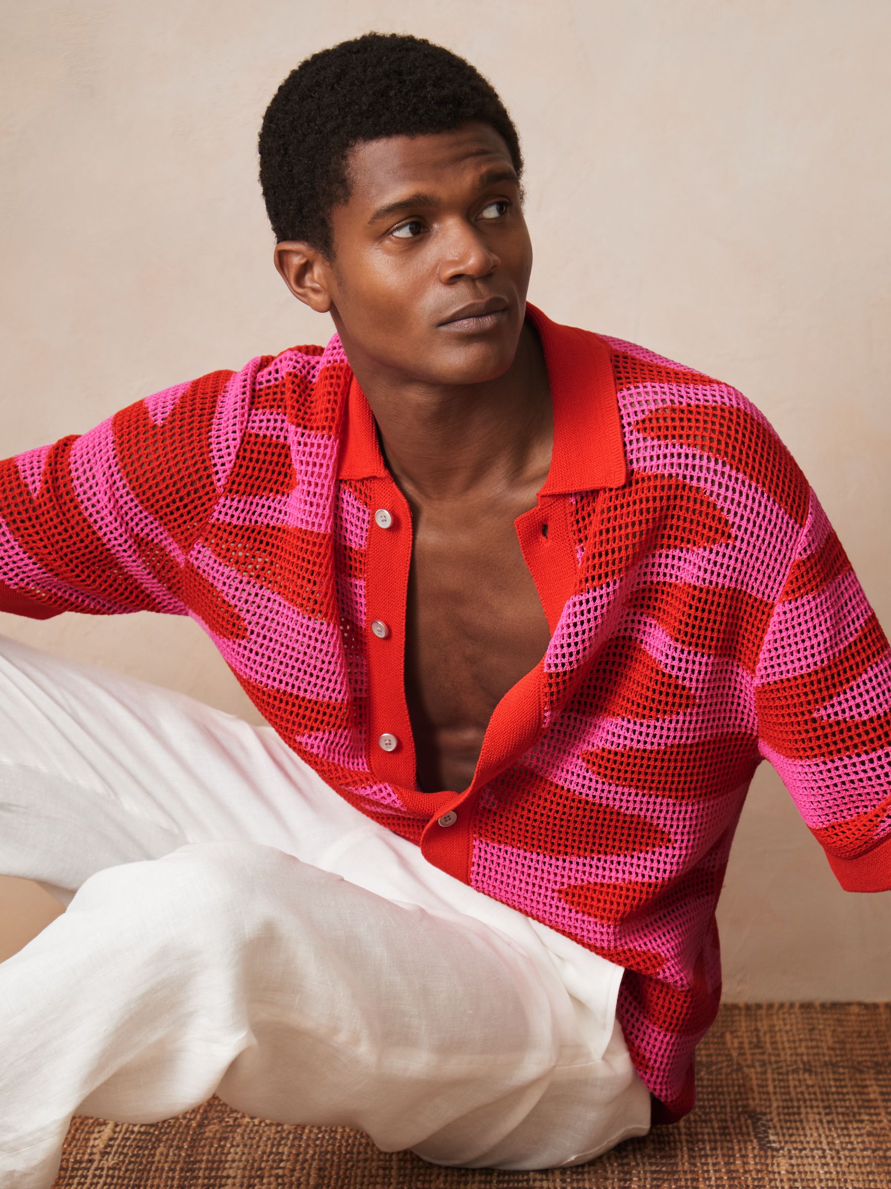 Reiss | Ché Wave Crochet Shirt in Pink