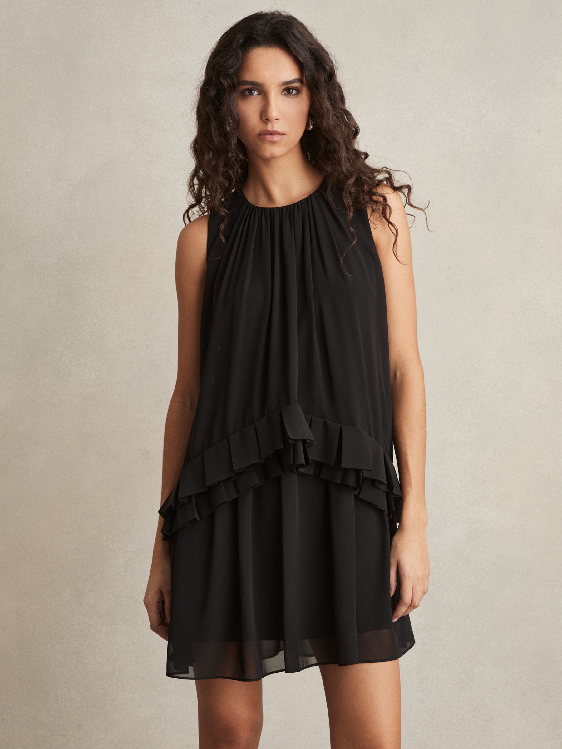 Chiffon Tiered Ruffle Dress in Black