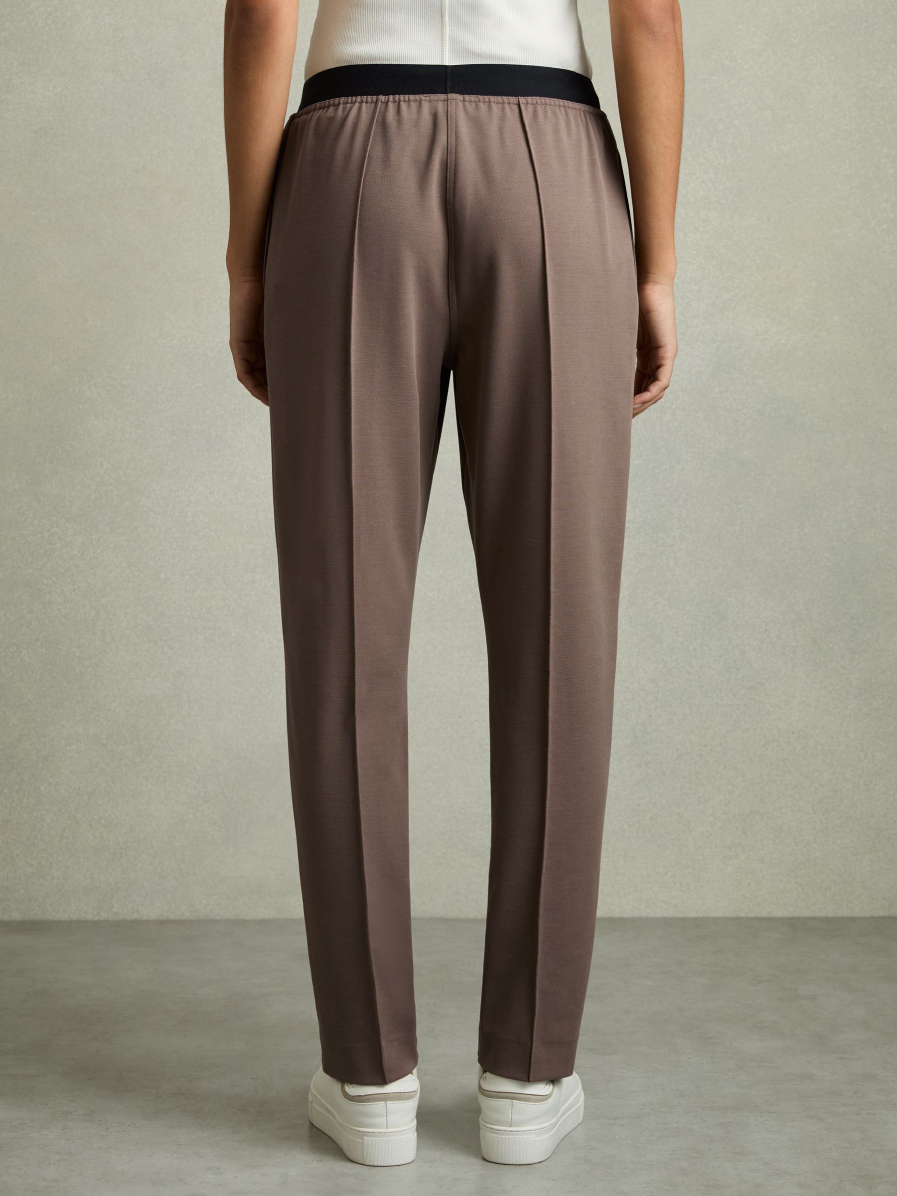 Elasticated-Waistband Tapered Trousers in Mink Neutral