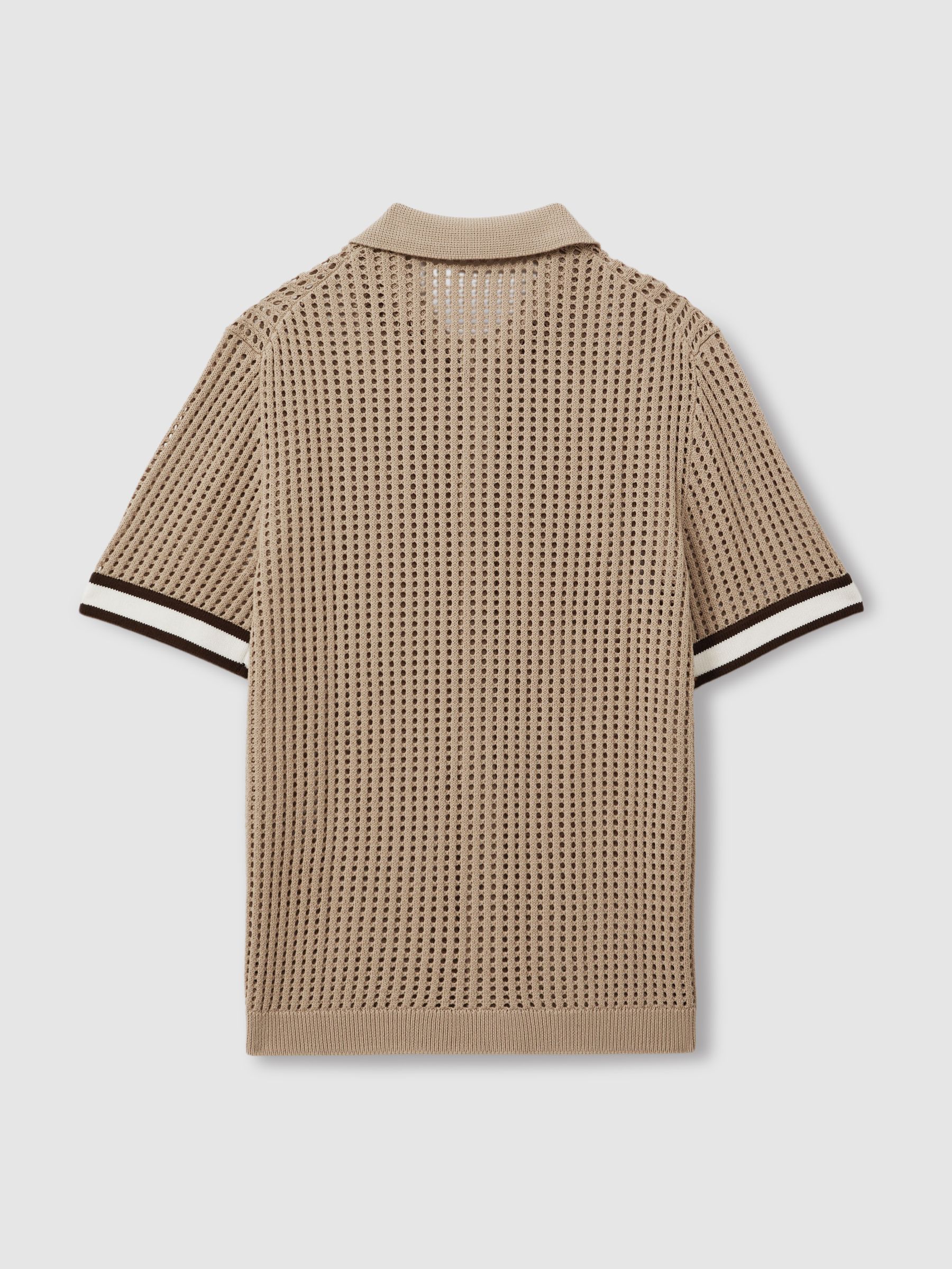 Reiss | Ché Open-Stitch Cuban Collar Shirt in Camel