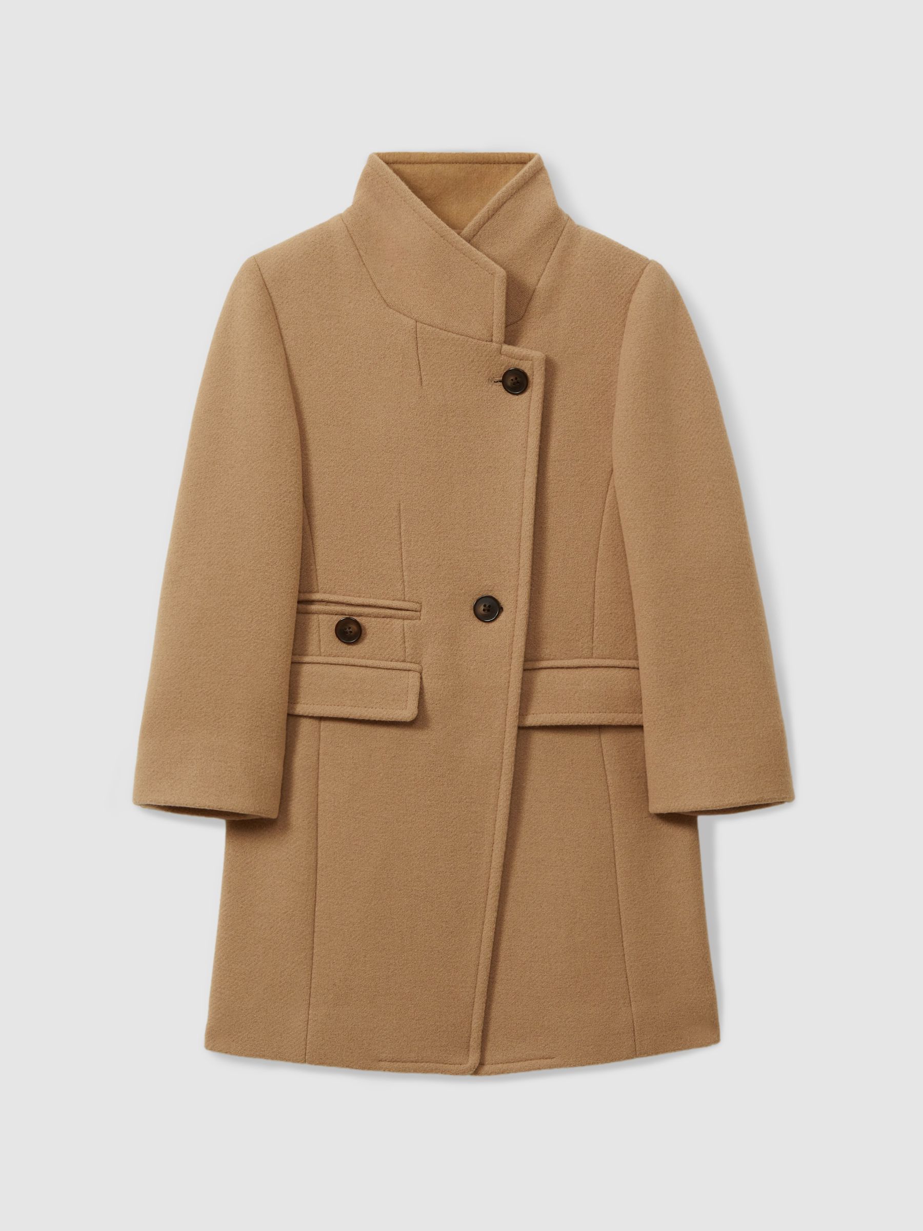 4-9 yrs Mid Length Wool Blend Coat in Camel