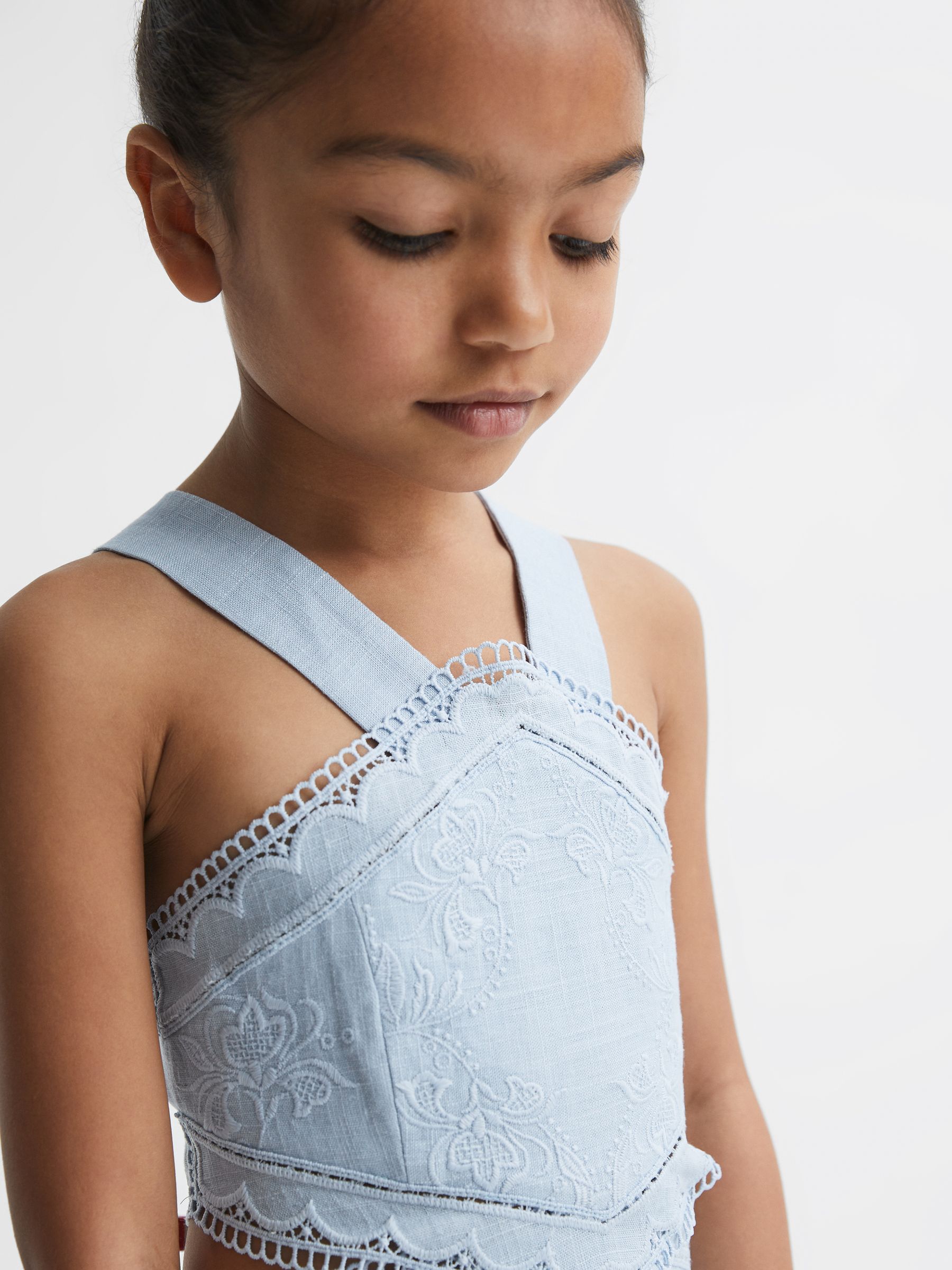 Junior Cross Back Embroidered Dress in Blue