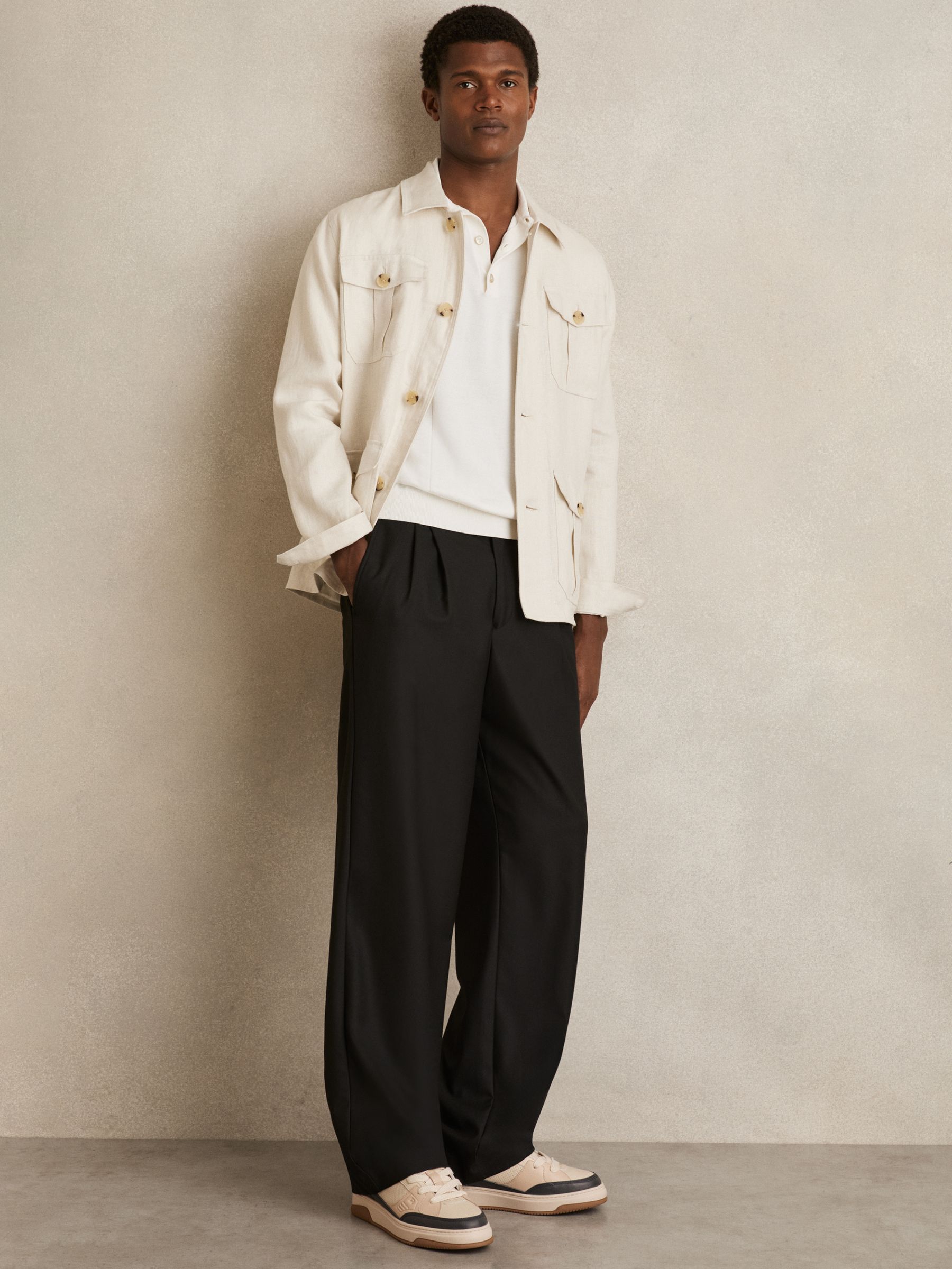 Panelled Leather Trainers in Ecru/Charcoal