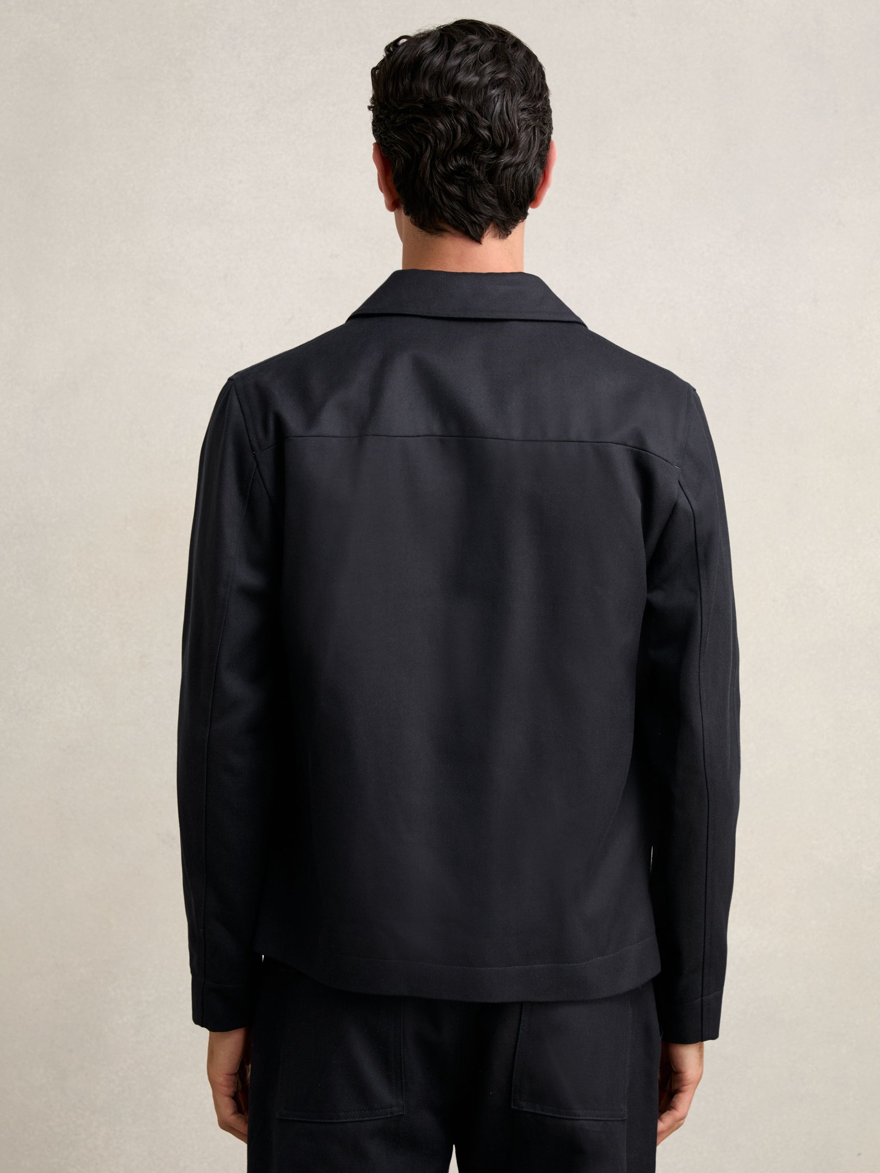 Lyocell-Cotton Zip-Through Twill Jacket in Navy