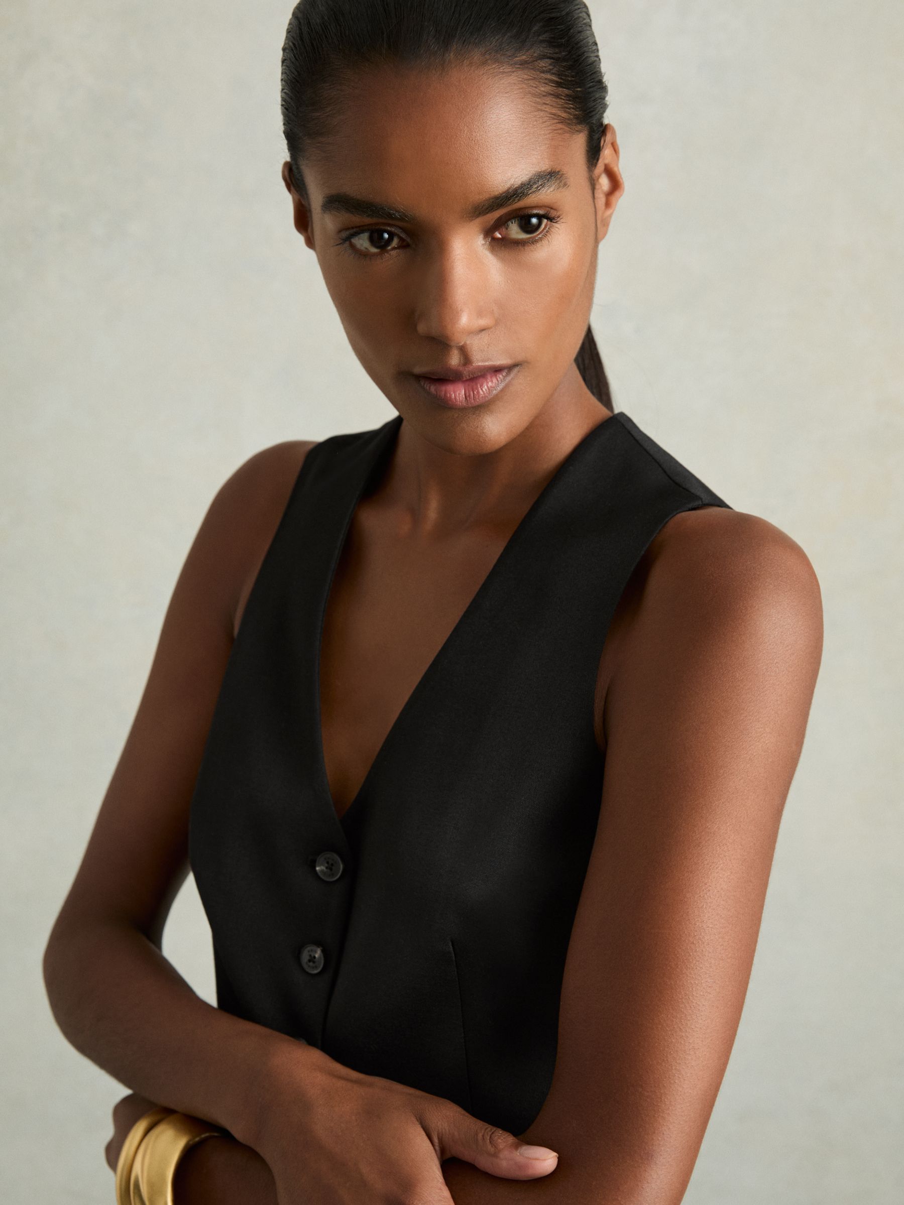 Single-Breasted Tailored Waistcoat in Black