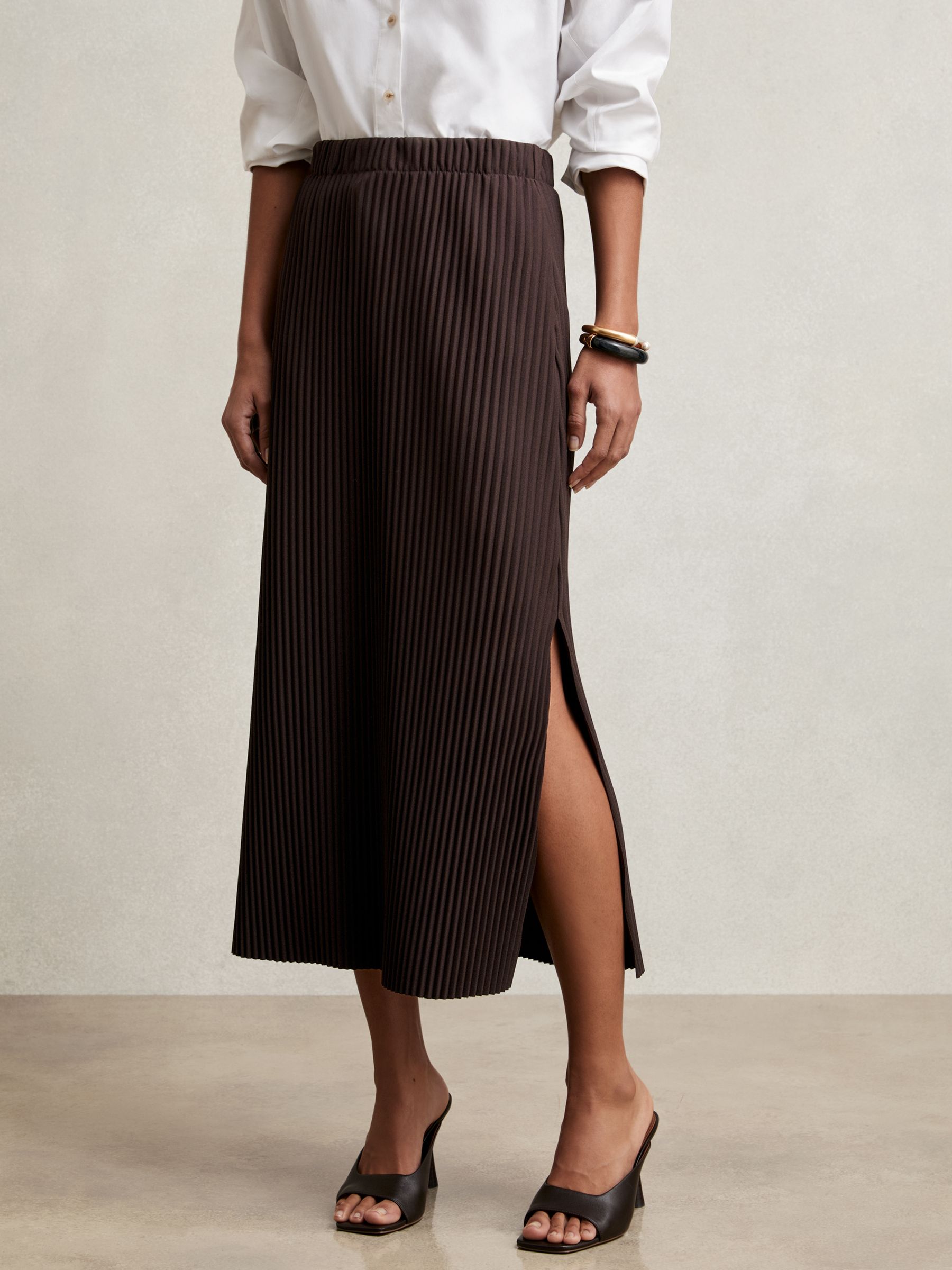 Pleated Jersey Midi Skirt in Burgundy
