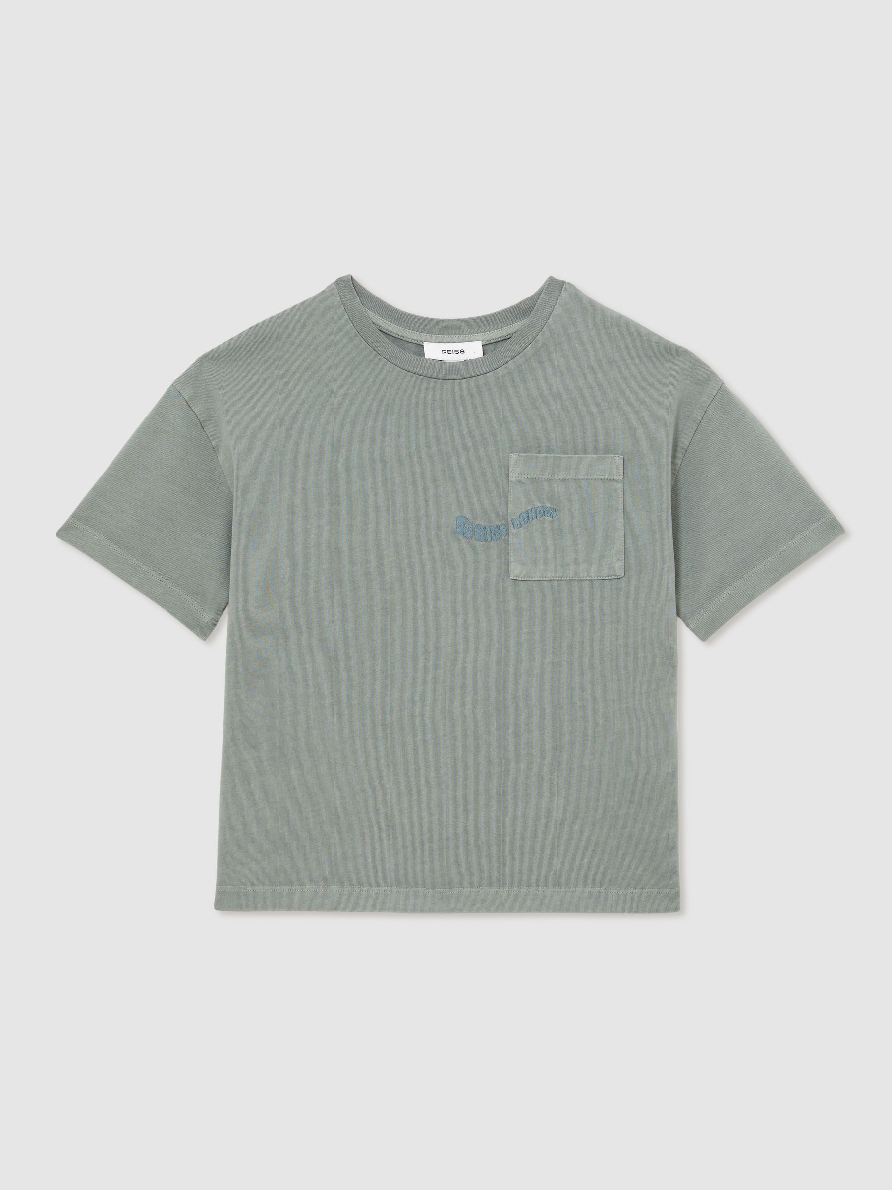 13-14 yrs Cotton Palm-Embroidery Oversize T-Shirt in Washed Sage