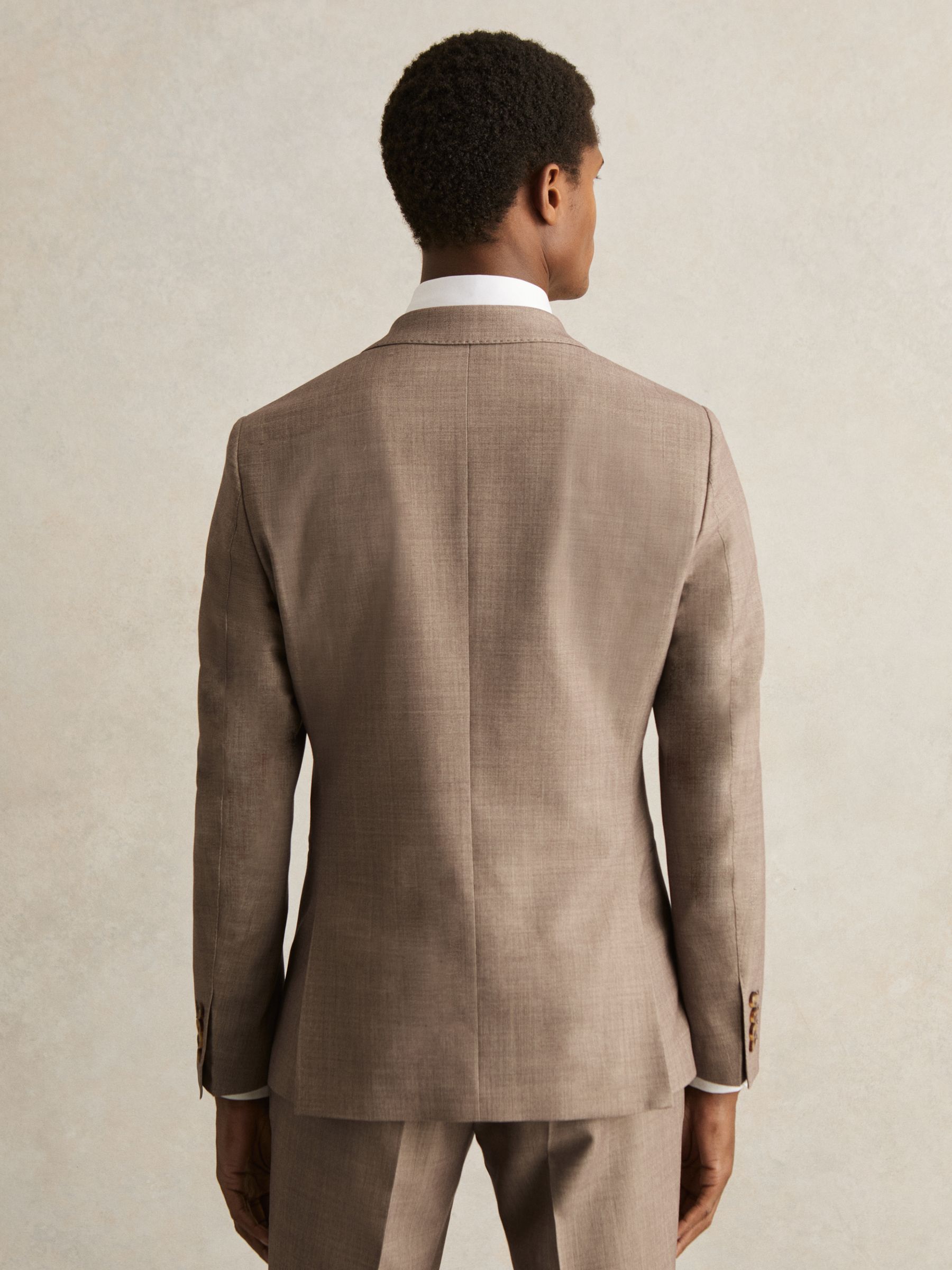 Single-Breasted Textured Blazer Slim-Fit With Wool in Brown