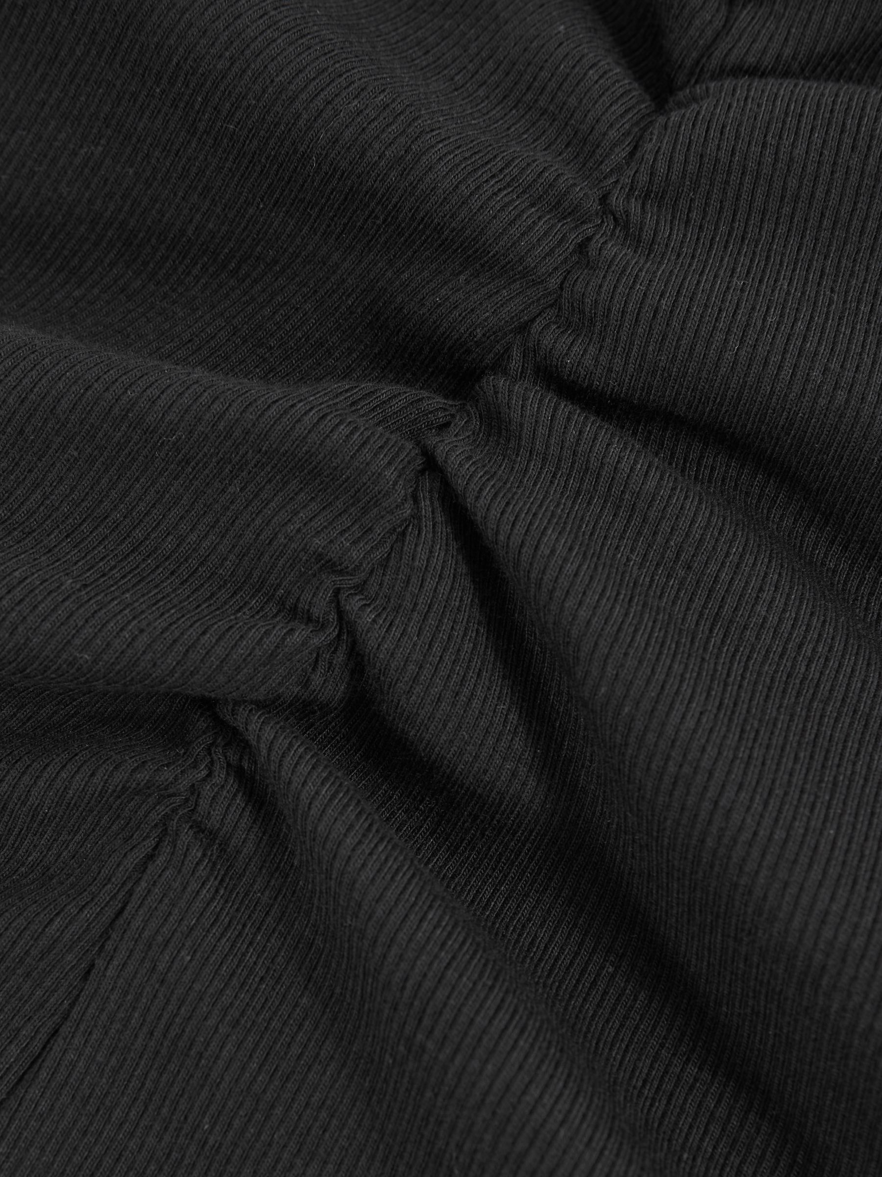 Cotton Long-Sleeve Ruched T-Shirt with Stretch in Black
