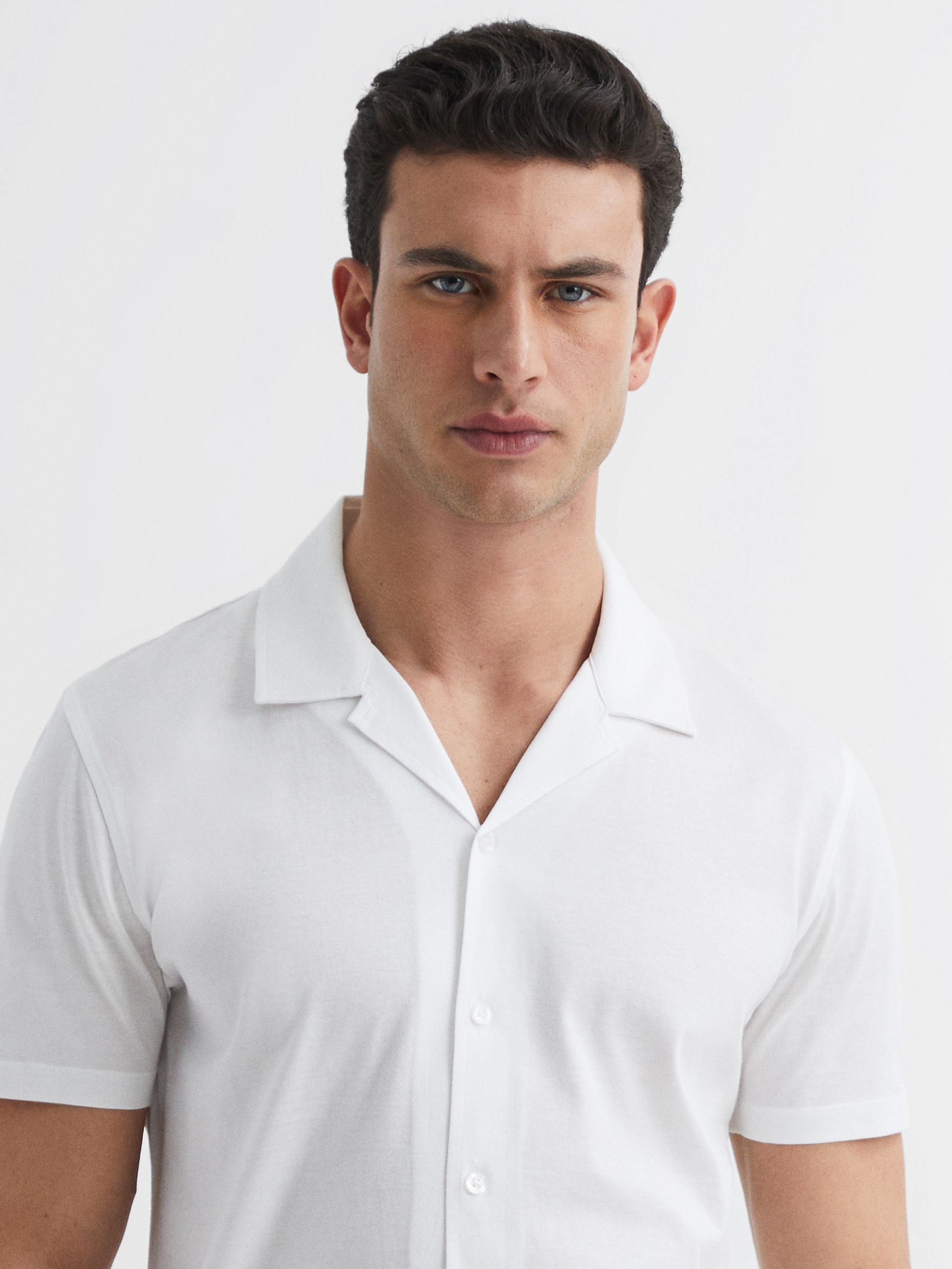 Mercerised Jersey Cuban Collar Shirt in White