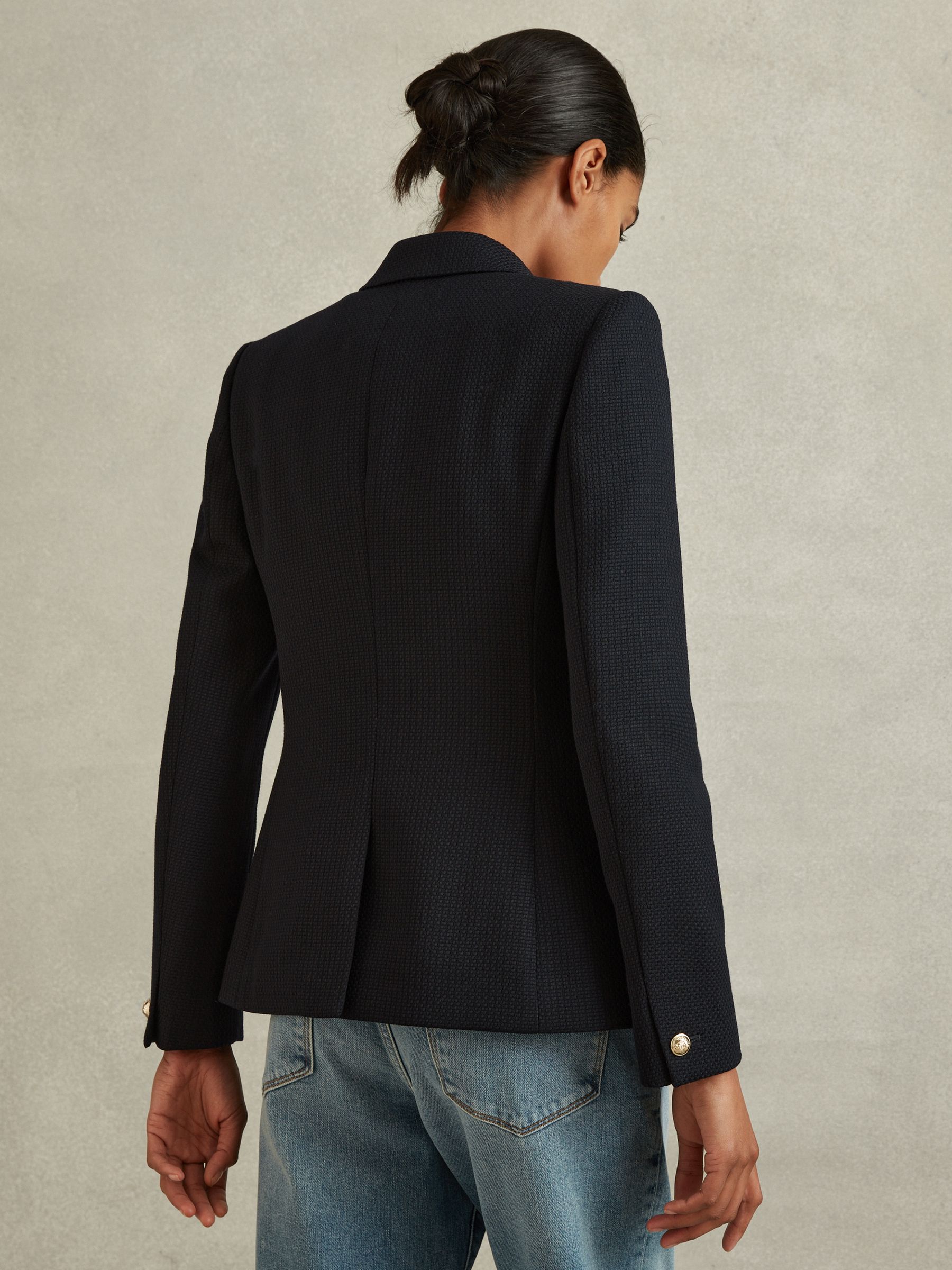 Tailored Fit Textured Double Breasted Blazer in Navy