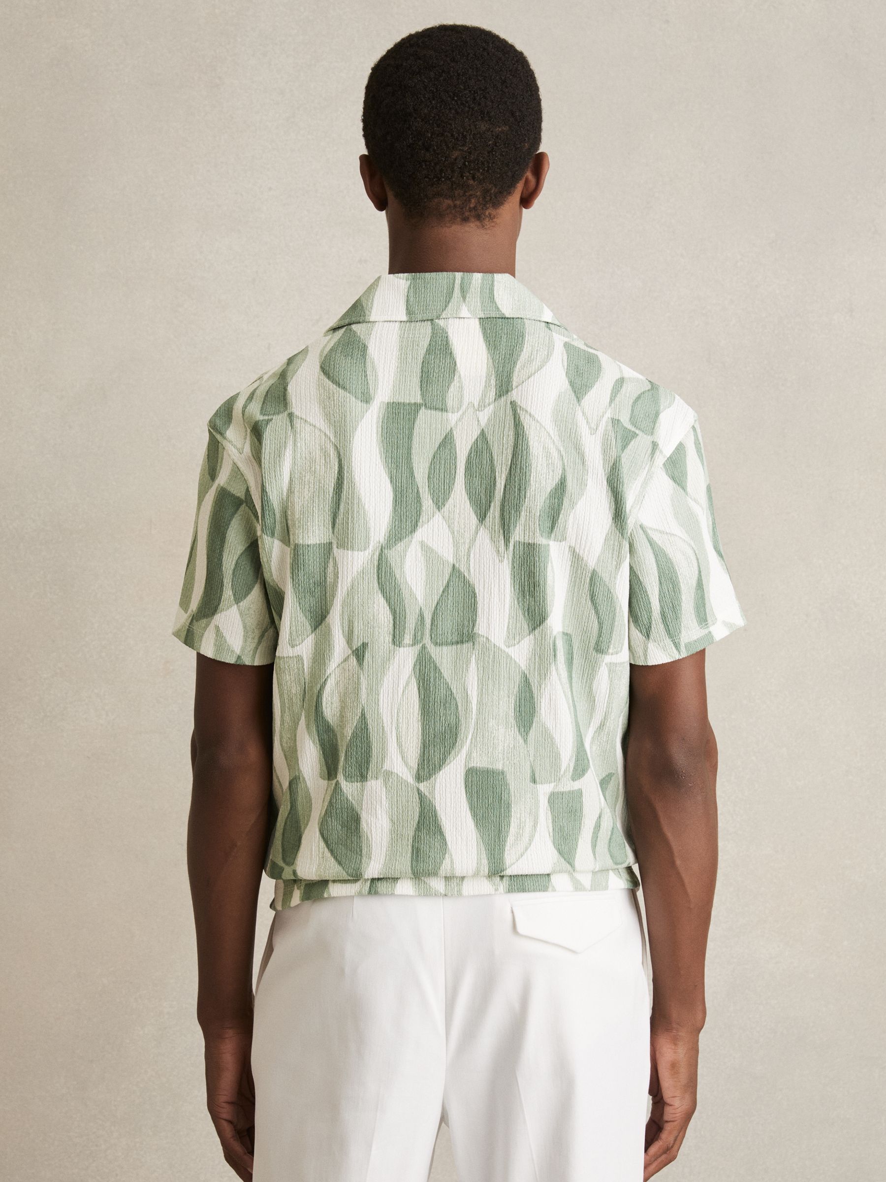 Printed Textured Cuban-Collar Shirt in Sage Green