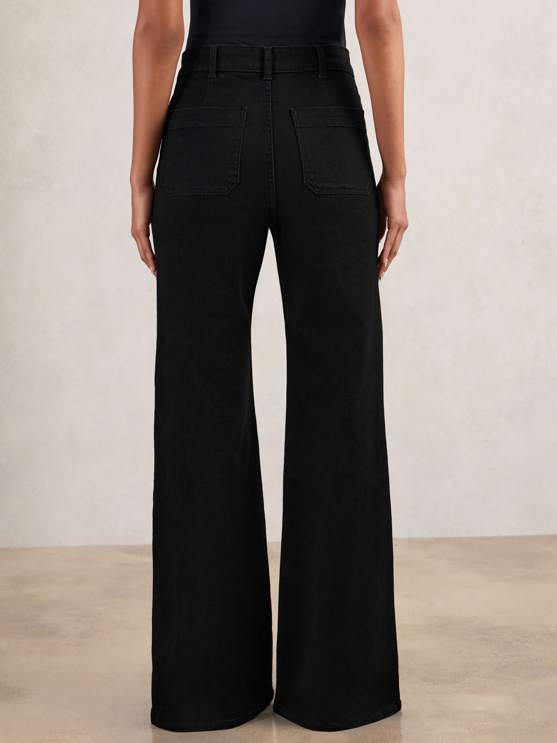 Petite Patch-Pocket Flared Jeans in Black