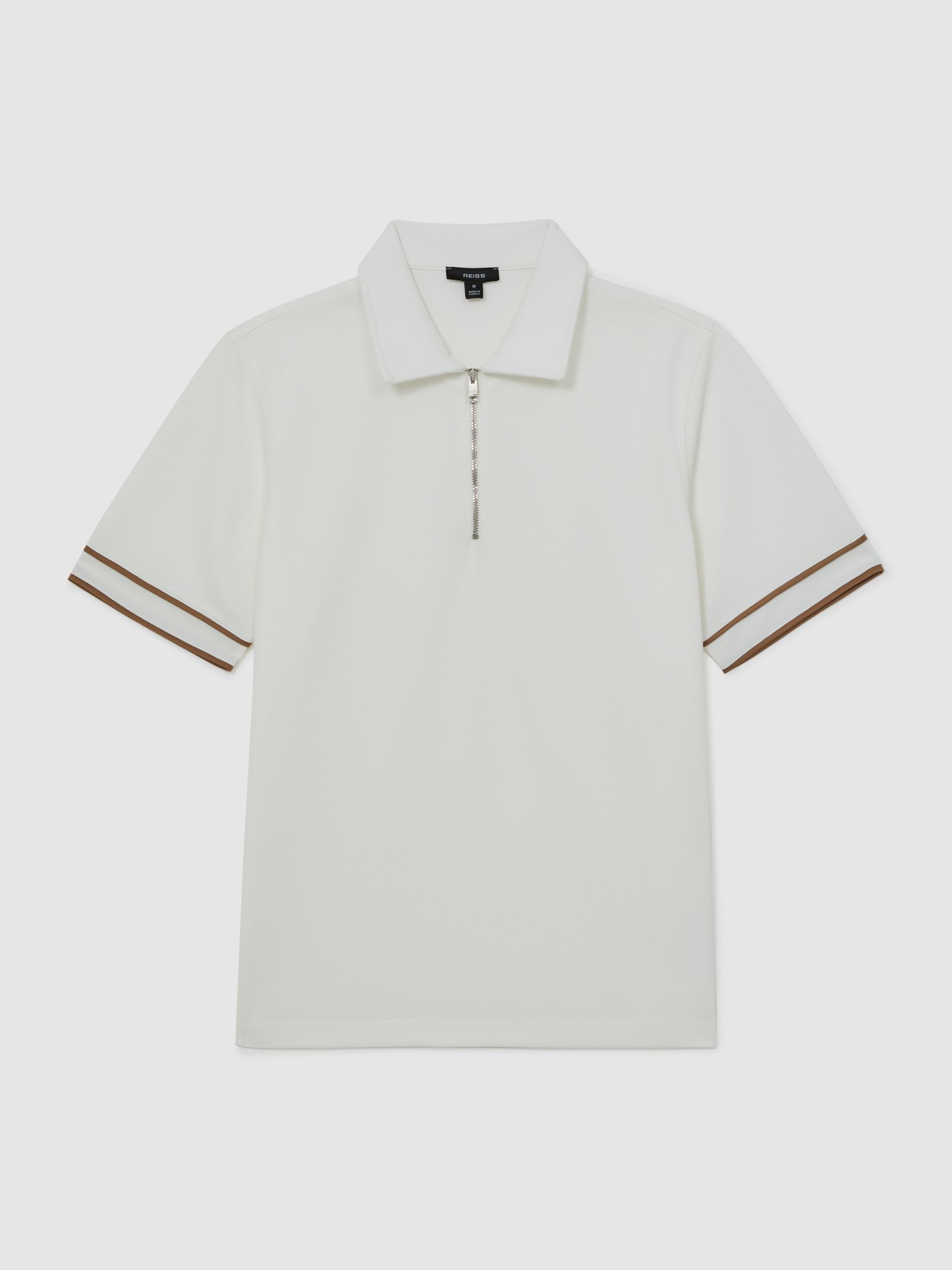 Textured Half-Zip Tipped Polo Shirt in White