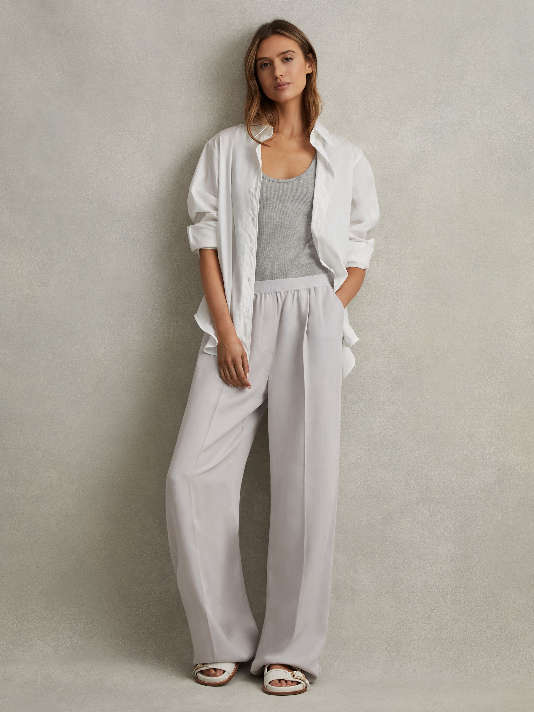 Lyocell-Linen Wide Leg Trousers in Light Blue