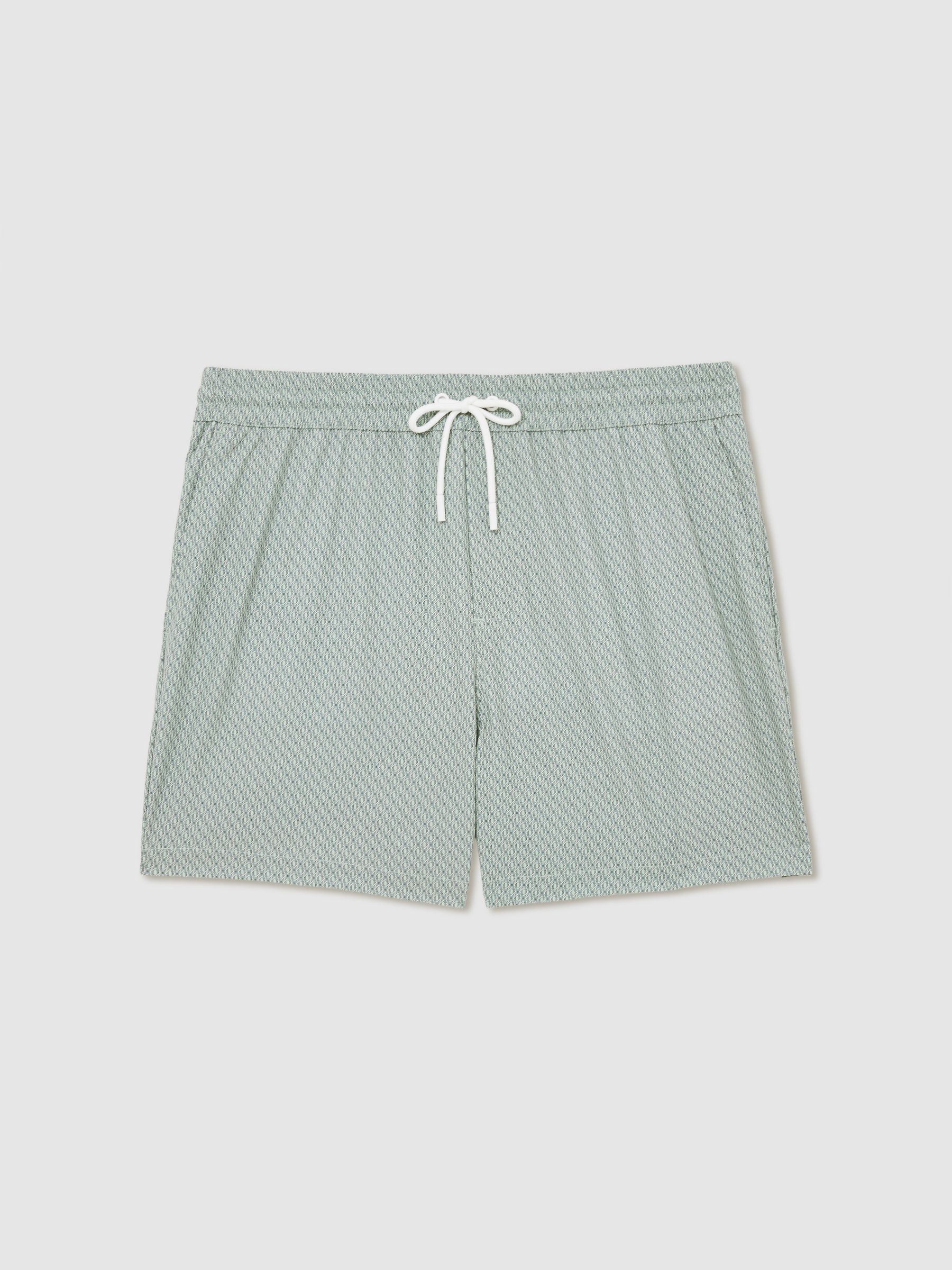 Drawstring Geometric Print Swim Shorts in Pistachio Green