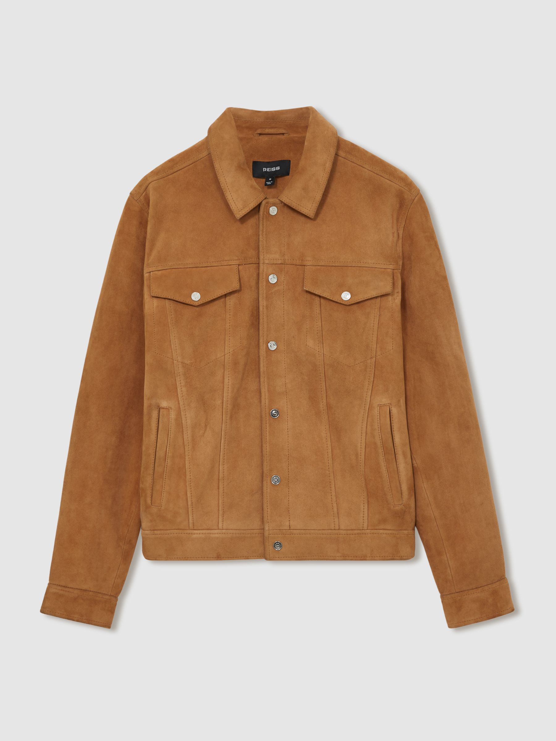 Suede Press-Stud Jacket in Tobacco Brown