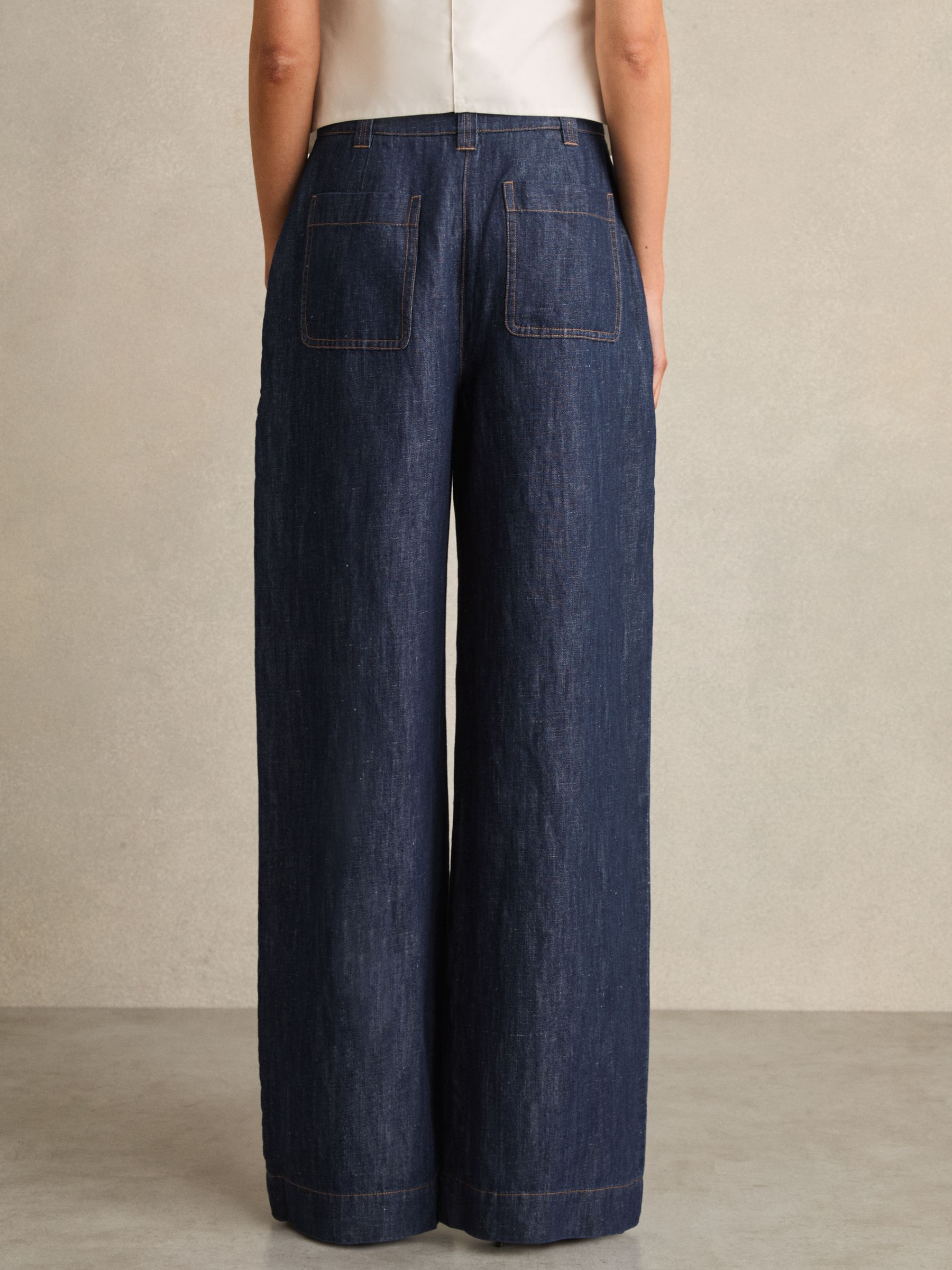 Linen Wide Leg Trousers in Indigo