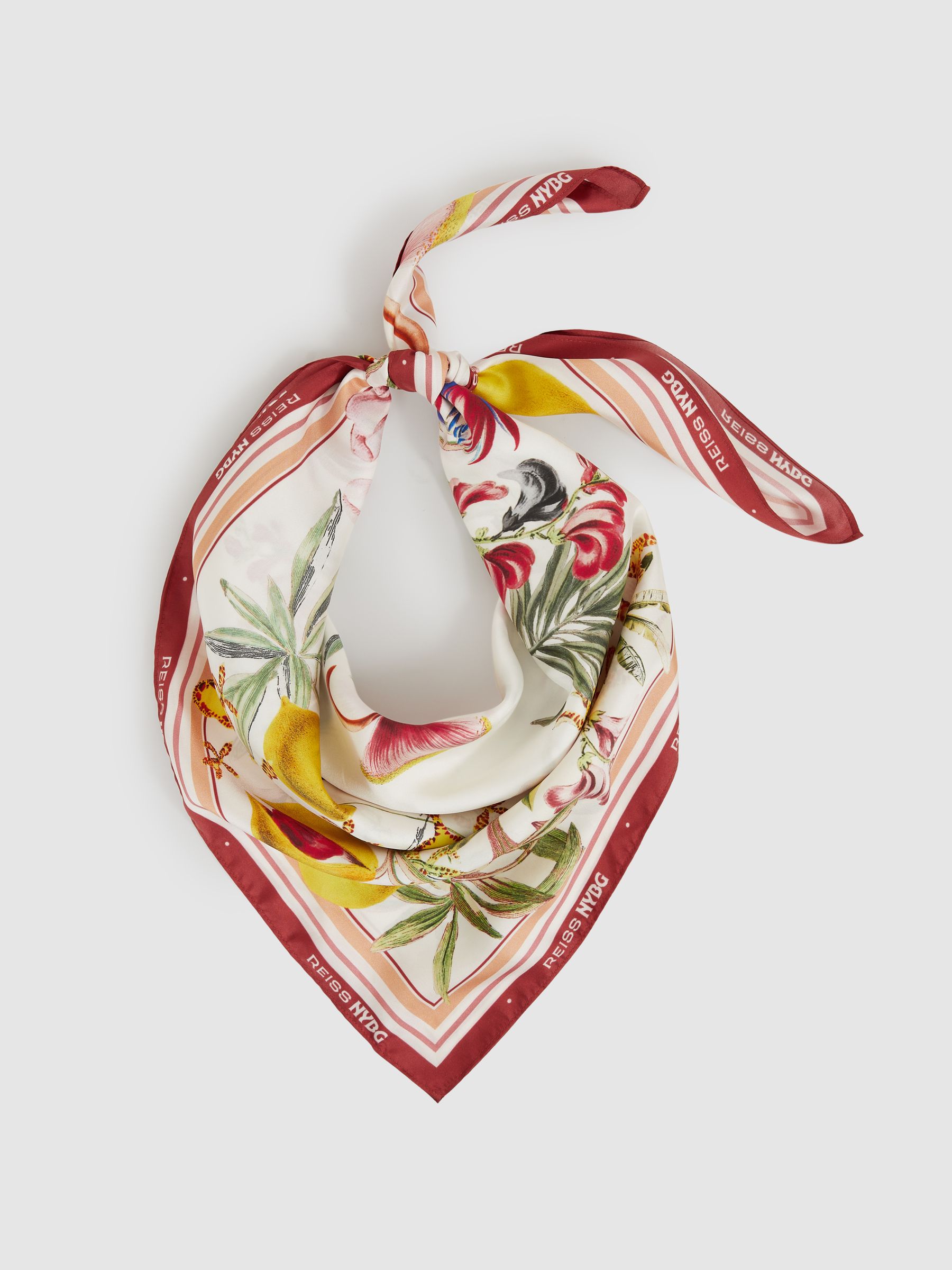 Reiss | NYBG Silk Floral-Print Scarf in White