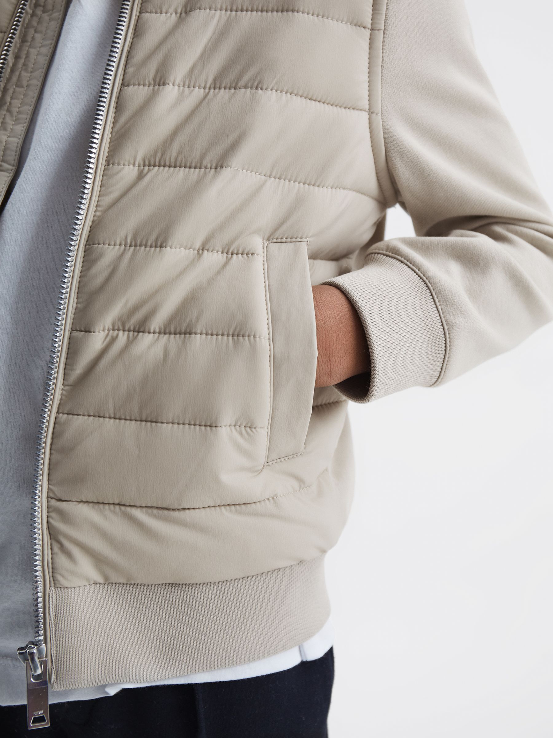 3-9 yrs Funnel Neck Quilted Hybrid Jacket in Stone