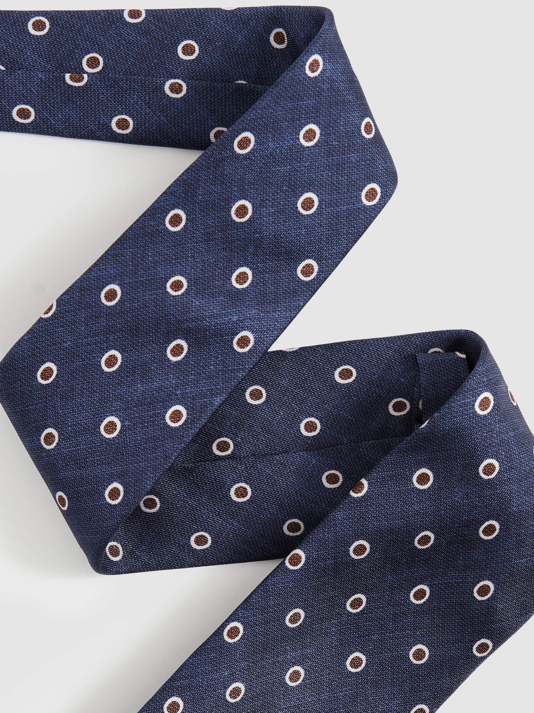 Silk Polka Dot Print Tie in Navy
